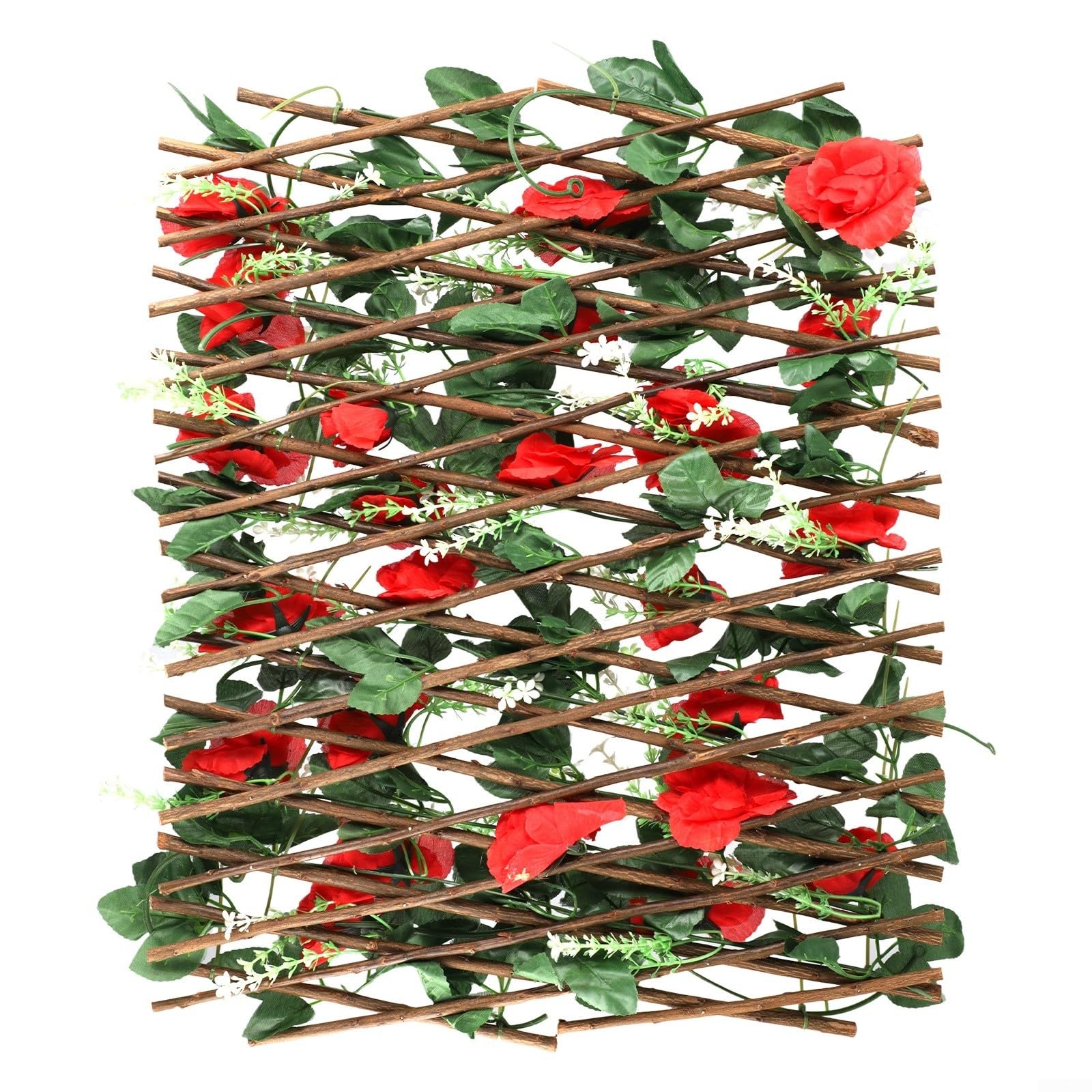 Artificial Hedge Fence, Expanding Trellis Artificial Flower Garden Decor, Outdoor Telescopic Fence, Simulated Flower Leaves Fence(Red) - Image 4