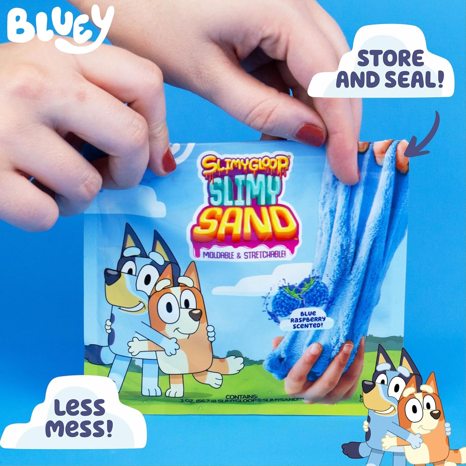 Bluey SlimySand Party Pack, 6-Pack, Blue Raspberry Scented, Reuseable Play Sand, Sensory Sand Bags, Party Favors, Toddler Activities, Bluey Birthday Supplies, Toys & Games