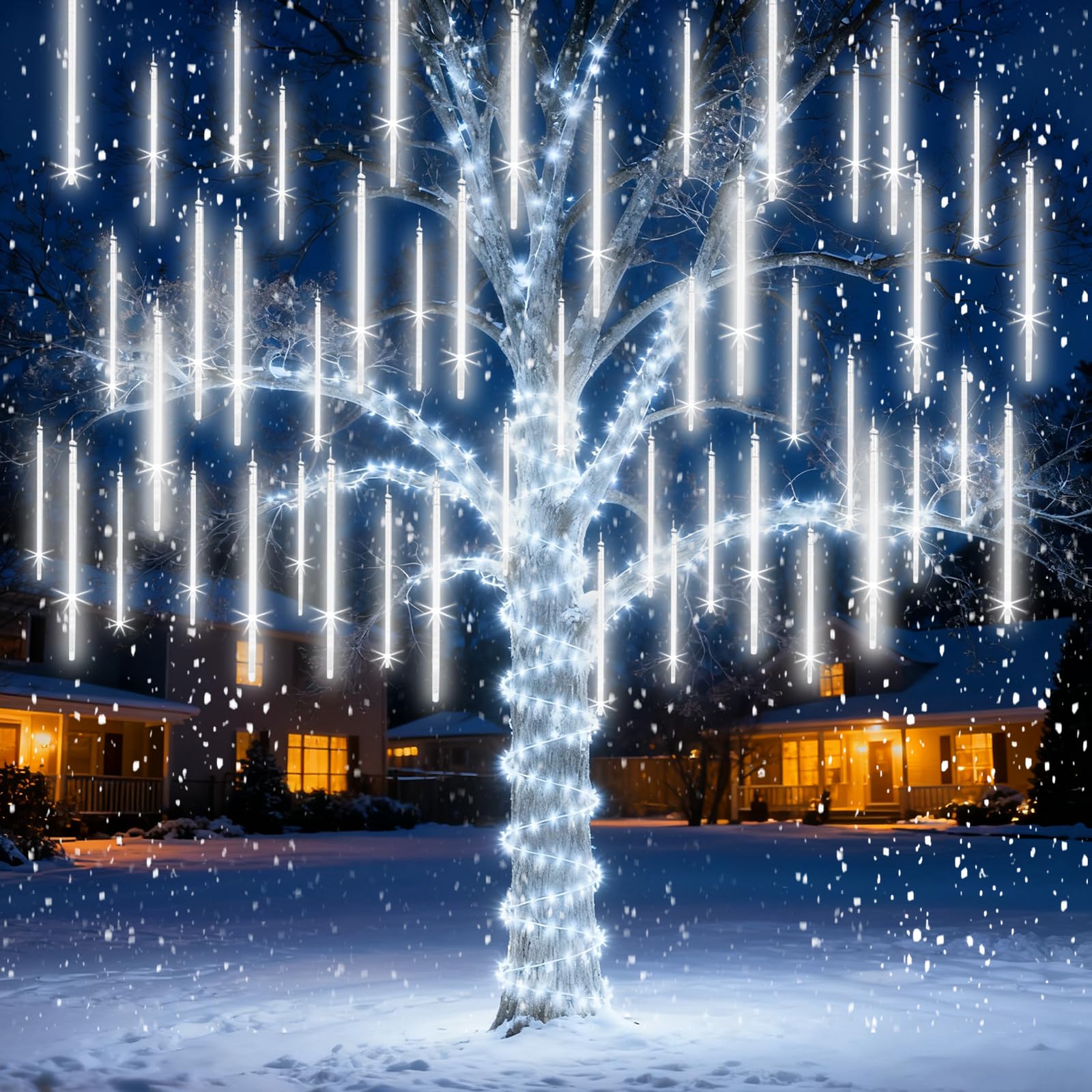 Christmas Lights Outdoor 12 Inch 10 Tubes Meteor Shower Light LED Falling Rain Drop Lights Icicle Snow Cascading Xmas String Decor for Tree Wedding Party Garden Decoration,Shine White