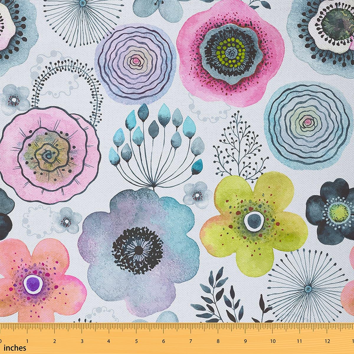 Watercolor Poppy Fabric by The Yard Colorful Tie Dye Gradient Flowers Fabric for Sewing Supplies Vintage Wild Plants Leaves Rustic Style Fabric for Room Decor and DIY Upholstery 2 Yards