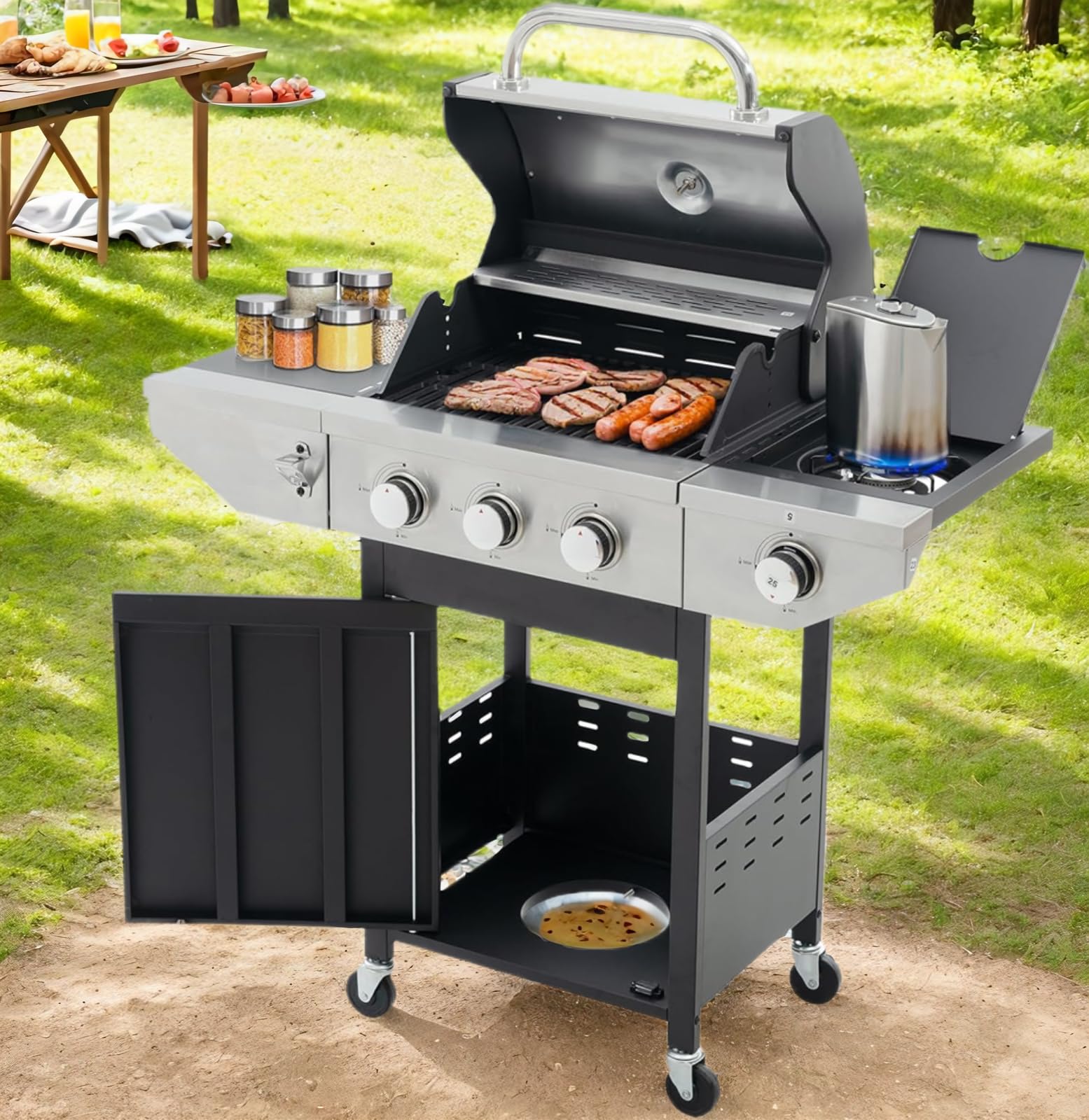 Amazon.com: 3 Burner Outdoor Propane Gas Grill with Side