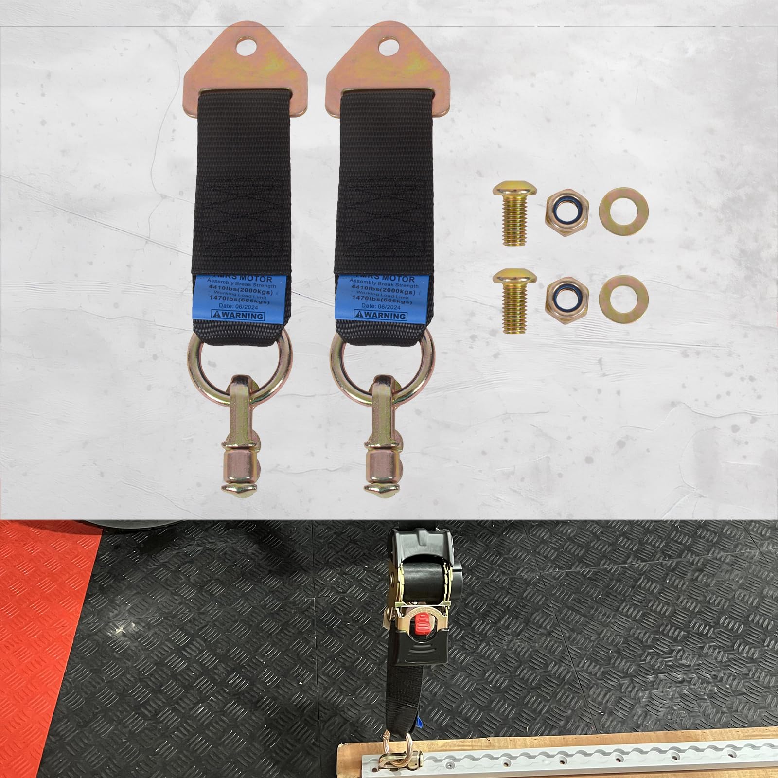MOTO4U 2PCS Bolt on Retractable Ratchet Straps Heavy Duty Transom Straps (2" x 9') Boat Tie Down Straps Boat Trailer Straps with Extension Straps & Bolt Set for Boat ATV Trailers 3000LBS/1360KG - Image 4