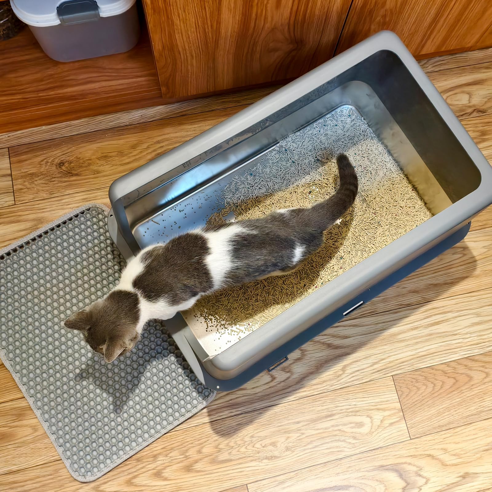LIHONG Stainless Steel Litter Box with Lid, XL Metal Cat Litter Tray for Indoor Cats, Enclosure Cat Litter Pan for Large Cats, Non-Sticky Large Kitty Litter Box, Anti-Leakage, 23.5" X 15.6" X 12" - image 6