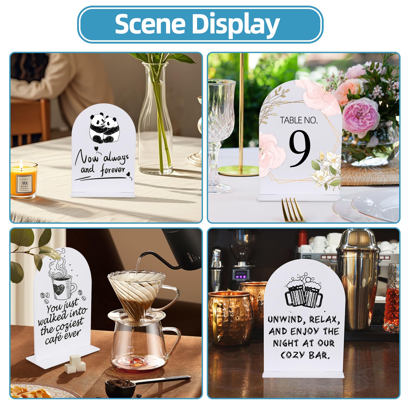 18 Pack Acrylic Wedding Signs 5 x 7 Inch DIY Blank Table Number with Base White Arch Shape Menu Board for Party Anniversary Event Restaurant Cafe Decoration