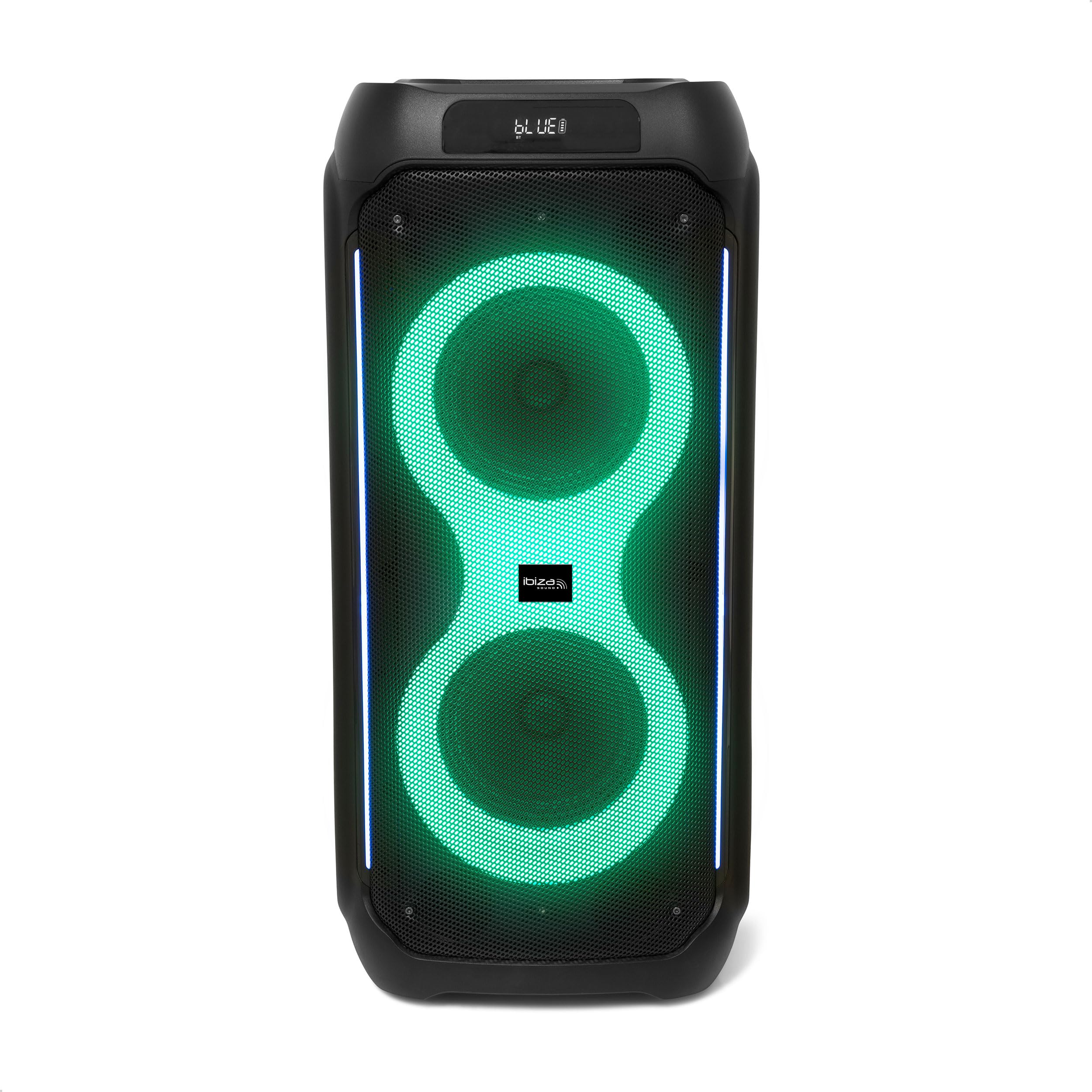 Ibiza - COLUMBA800 - Leistungsstarker 2x8/20cm Akku-Lautsprecher - Bluetooth, Micro-SD, USB, Aux, 2 MIC IN, 1 GT IN, RCA Out - TWS - Mehrfarbige Endlos-LED - Handgriff