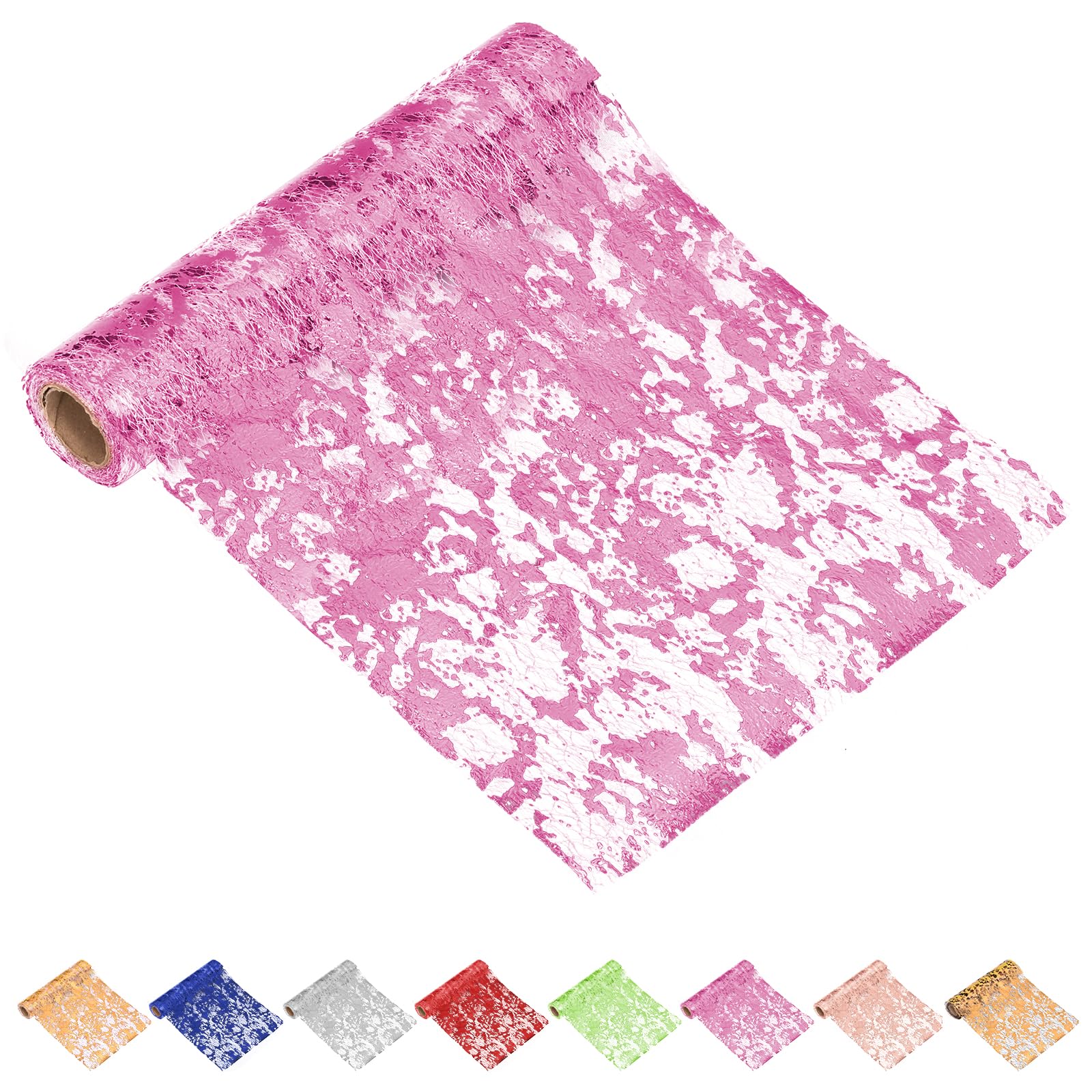 Glarks 1pcs 28 x 900cm/11 x 354.3inch Pink Table Runner, Glitter Mesh Table Runners, Foil Metallic Rectangle Runner Roll, Metal Sequins Table Roll for Party, Wedding, Banquet Decoration