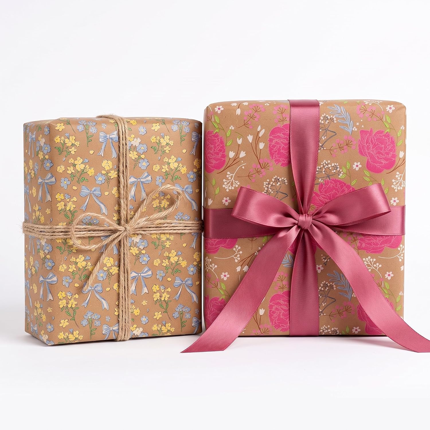 Zoyzoygo Vintage Floral Kraft Wrapping Paper, 2 Rolls image 3