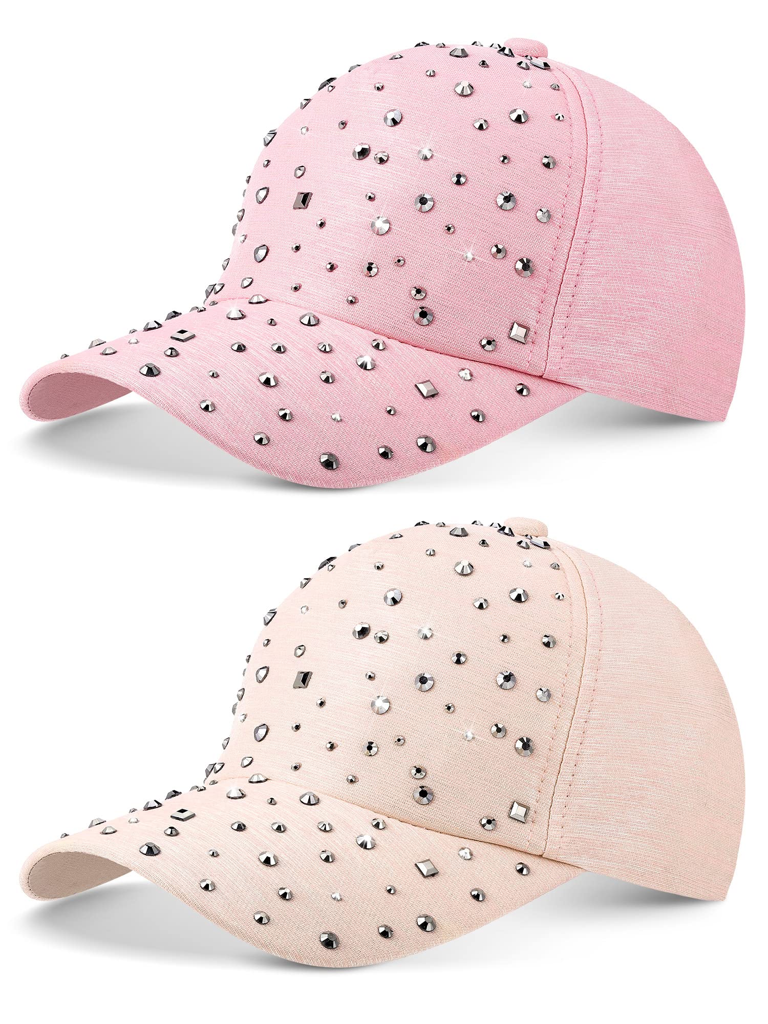 Loopeer2 Pcs Adjustable Breathable Rhinestone Baseball Cap for Women Men Sequins Casual Sports Cap Rhinestone Hat