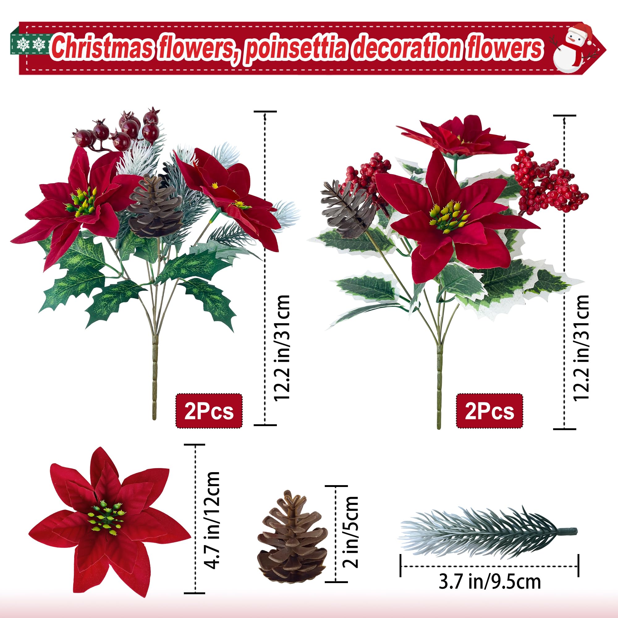 Lot De 10 Fleurs De Poinsettia Artificielles Pour Décoration De Noël, Couronne De Noël, Mariage, Maison, Nouvel An