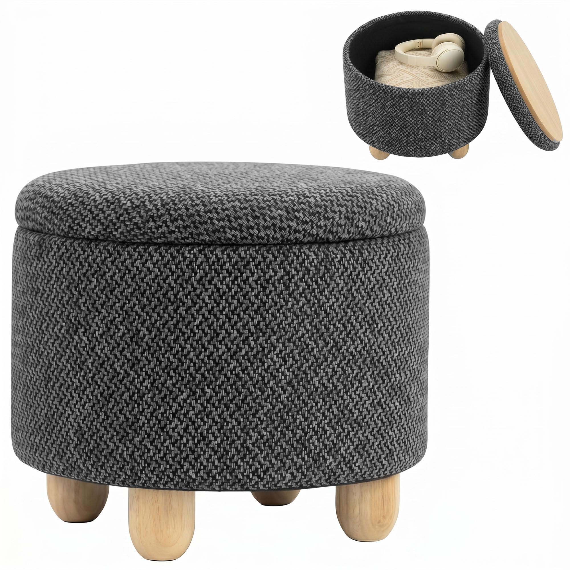 HOMCOM Storage Ottoman Footstool, 38.5 x 38.5 cm, Dark Grey — image 1