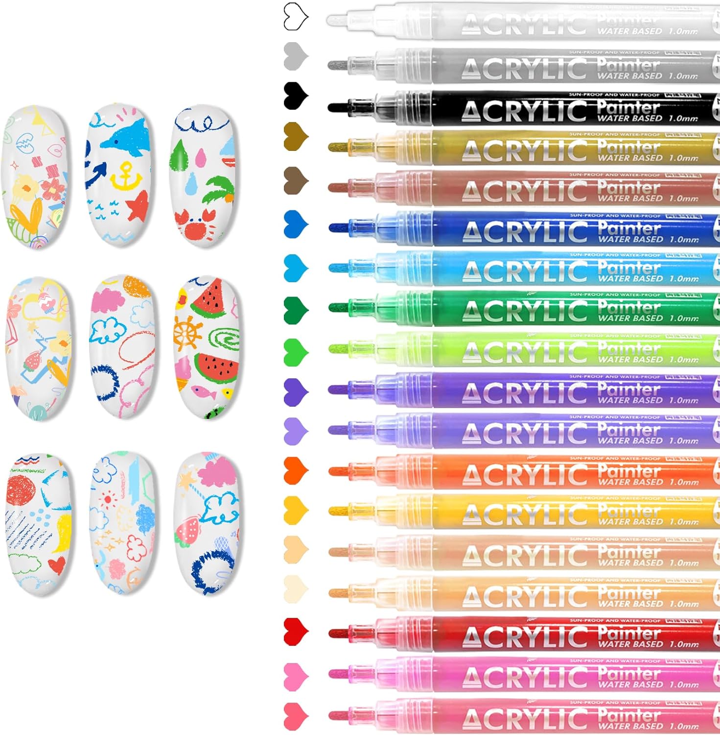 IONSGAKO 18 Colors Nail Art Pens Set Nail Polish Pens Nail Art Drawing Marker Pen Quick Dry Waterproof Nail Art Painting Pens Kit for Home DIY Nail Art Design