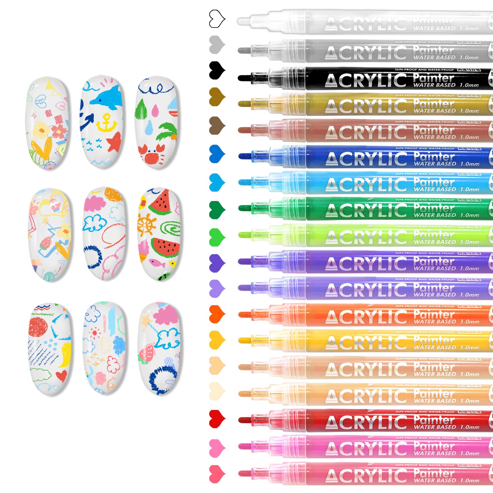 IONSGAKO 18 Colors Nail Art Pens Set Nail Polish Pens Nail Art Drawing Marker Pen Quick Dry Waterproof Nail Art Painting Pens Kit for Home DIY Nail Art Design