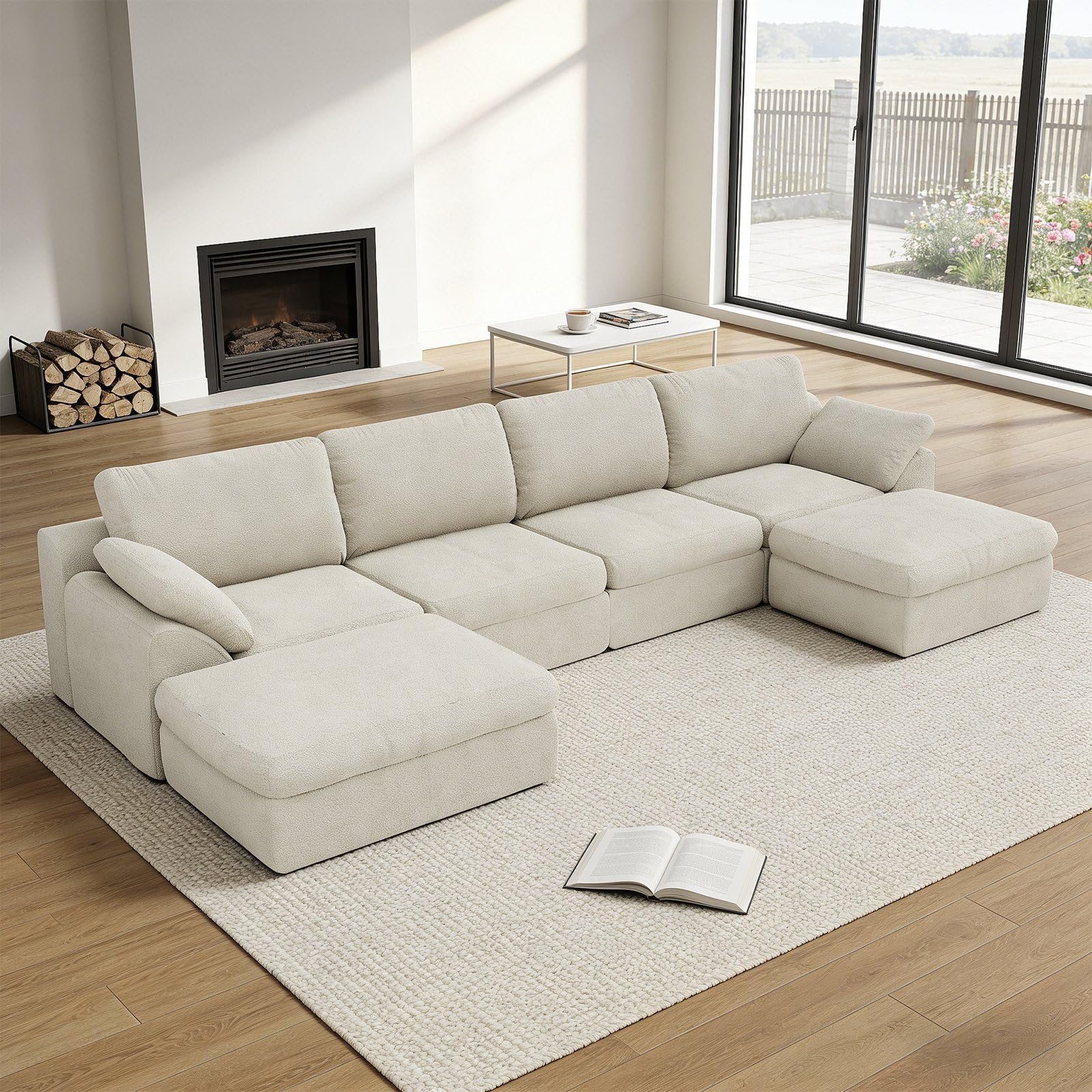 Tsyseyst 137.8" Boneless Sectional Couch,6-Piece Modular Sectionals Sofa Couch Set,Removable Chaise,Deep Seat for Living Room Sofa,Upholstered in Soft