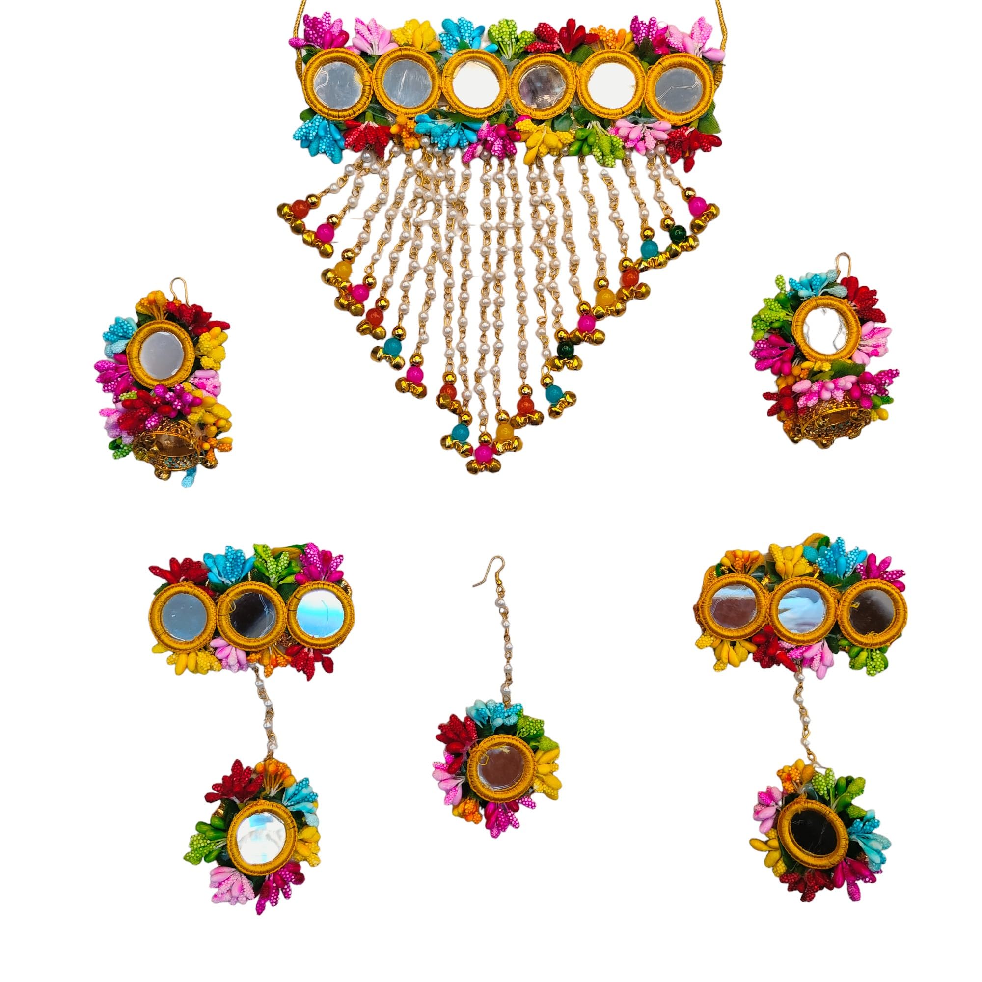 SHOPOBUDDY Flowers Jewellery Set For Haldi Gota Patti Necklace, Earrings, Bracelet & Maang Tika for Women & Girls (Mehandi/Haldi/Wedding/Bridal/Baby Shower) (B0D92K3JM3) Amazon Price History, Amazon Price Tracker