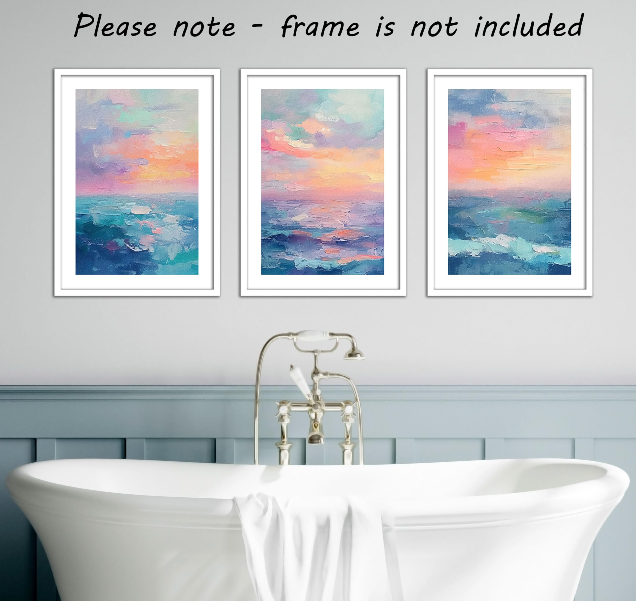 Eviepops Prints Ocean Sunset Set of 3 Unframed Wall Poster Prints, Abstract Painting Textures - Image 3