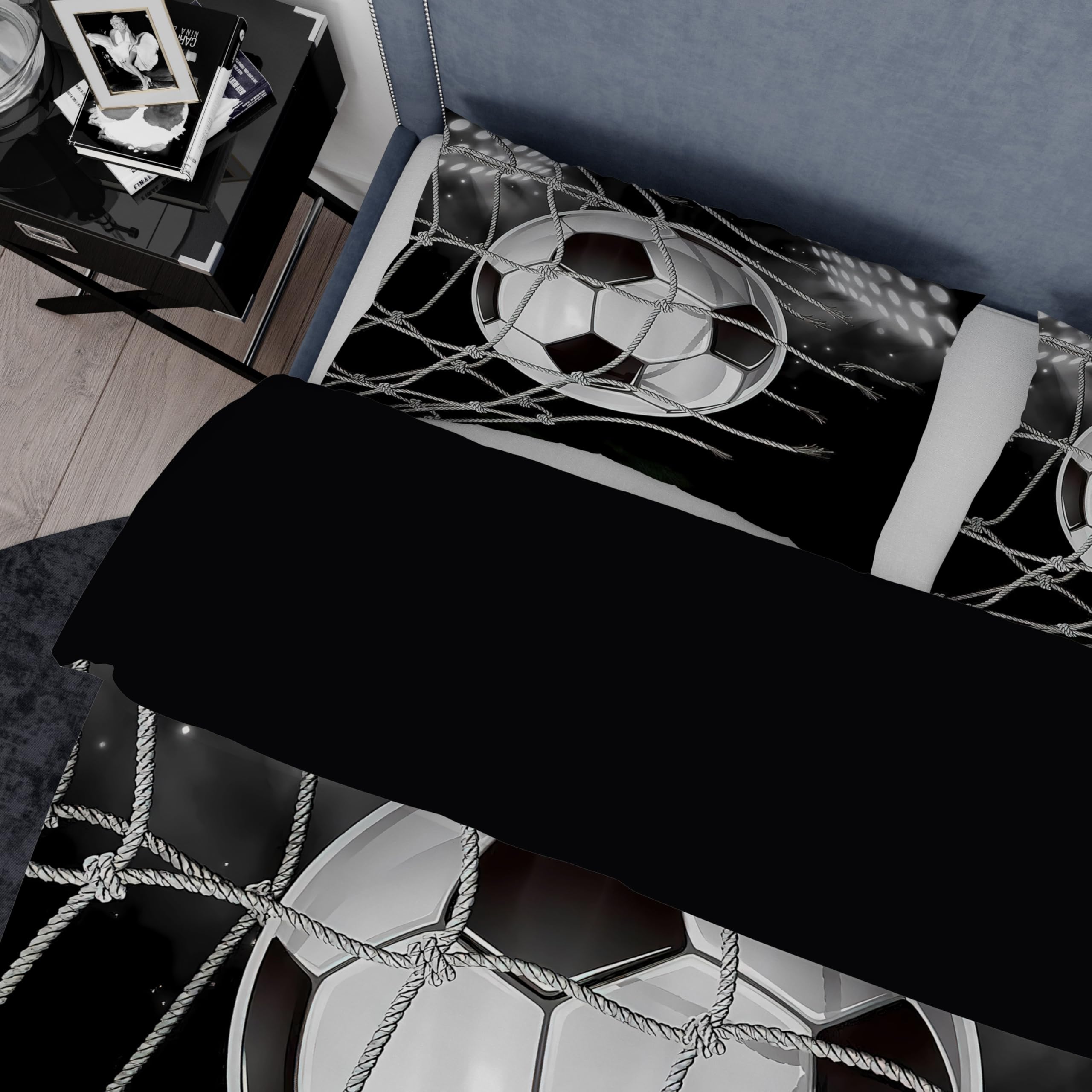 Juego de Cama de fútbol 220x240cm, Funda nórdica de Microfibra con Motivos de fútbol, con Cremallera y 2 Fundas de Almohada de 50x75 cm, para la decoración del Dormitorio (A, 220x240cm)