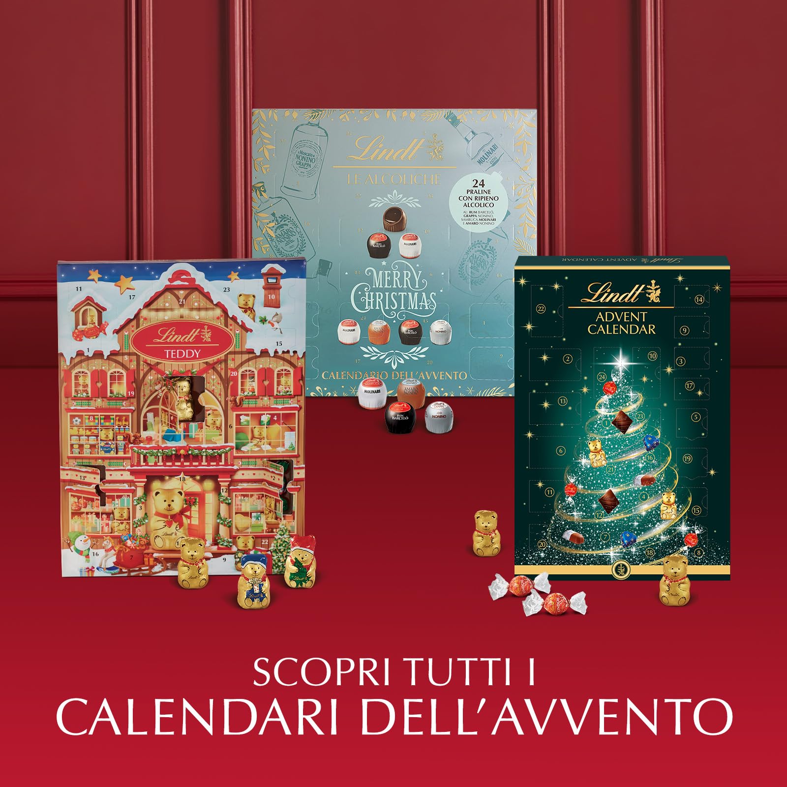 Lindt Calendario Avvento 2025 Albero, Praline di Cioccolato Assortite in confezione natalizia, Formato 221g