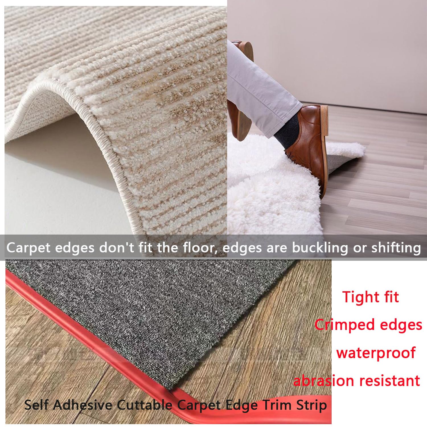 Flooring Transition Strips, Flexible Floor Transition Strip from Carpet to Tile, Flexible Rug Edge Protector for Doorway,Self Adhesive Cuttable Carpet Edge Trim Strip?White 10ft?