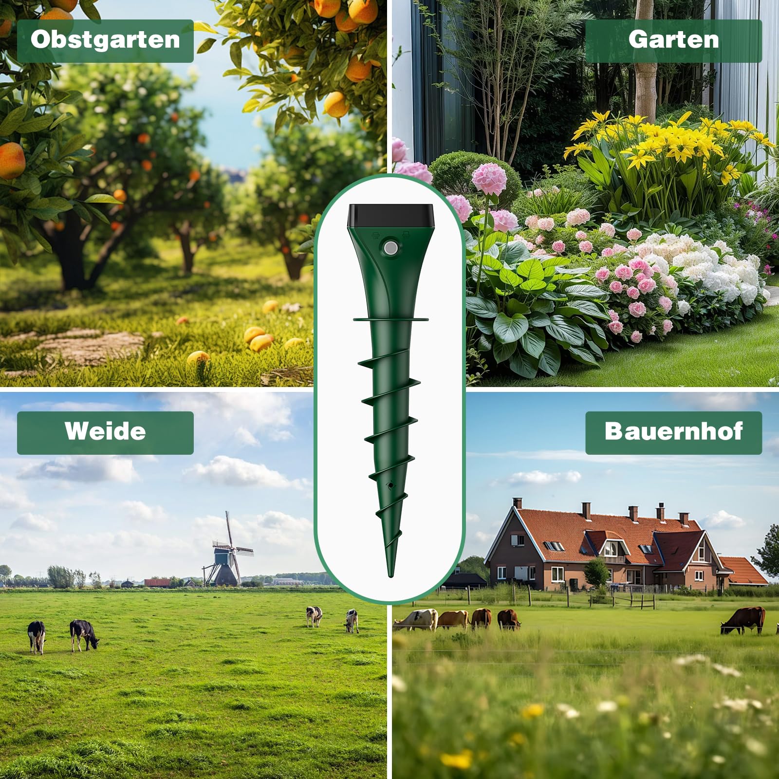 Maulwurf Vertreiber,Ultraschall Wühlmaus Vertreiben mit KI-Wechselfrequenz, IP65 Wasserdicht Maulwurfschreck für Garten und Rasen, Wühlmausschreck & Marderschreck Mole Repellent Outdoor Ultrasonic