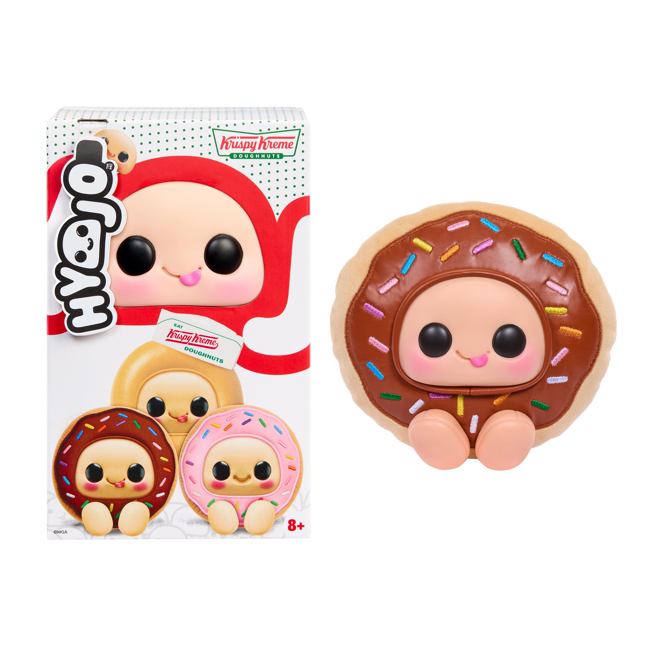 Hyojo Krispy Kreme Doughnuts Series, Blind Box Collectible Plush, Limited Edition Toy Gift for All Ages, 3 to Collect, Chocolate & Strawberry Iced, and Original Glazed with a Signature Hat