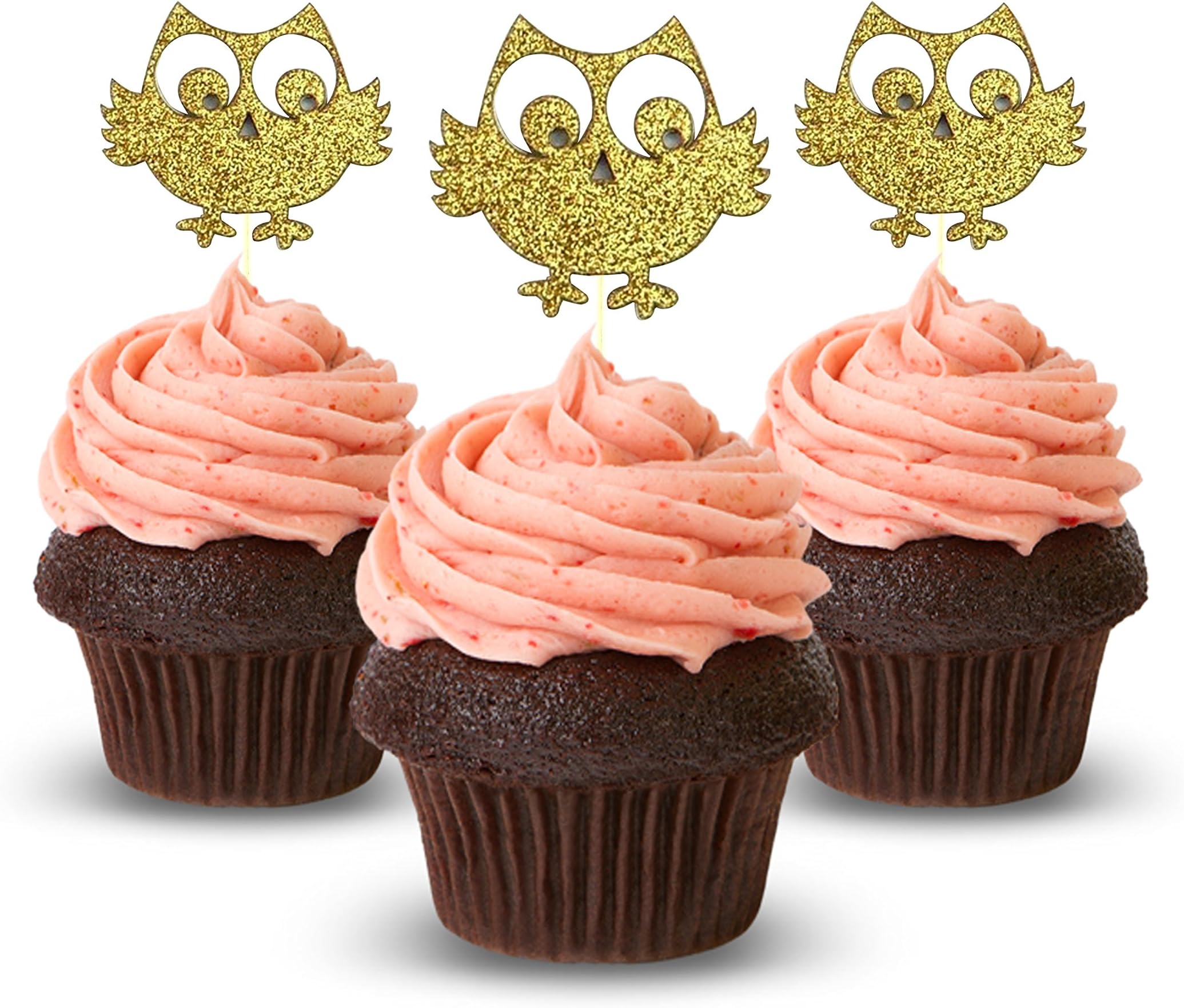 Owl Cupcake Topper Color gold 12 Pack Cupcake Topper Decoration Cake Graduation baby shower