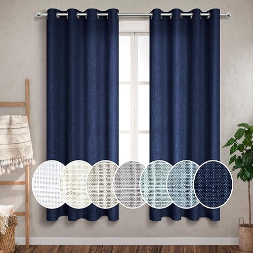 Cortinas de dormitorio para niños de 63 pulgadas de largo, con ojales, semitransparentes filtrantes de luz, para sala de estar, color azul marino