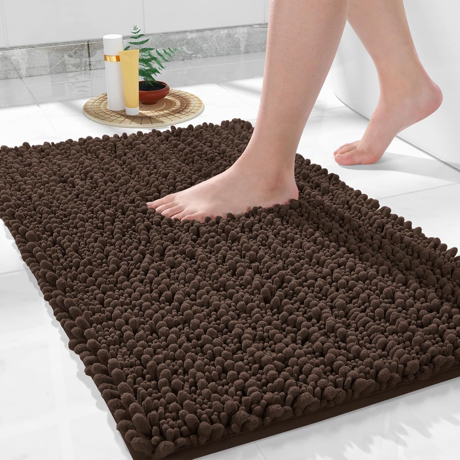 Yimobra Bathroom Mat, 51 x 81 cm, Soft and Cozy, Super Absorbent Water, Non-Slip, Machine-Washable, Thick Modern for Bathroom Bedroom, Brown โ image 1