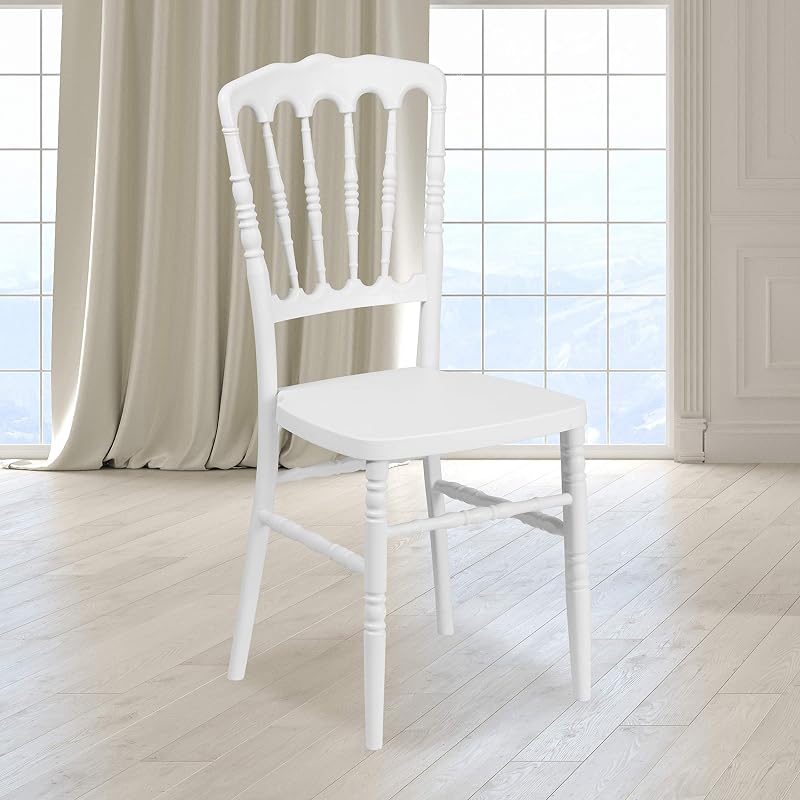 Flash Furniture Silla Napoleón apilable de resina Hercules, color blanco | Interior/exterior, impermeable, grado comercial