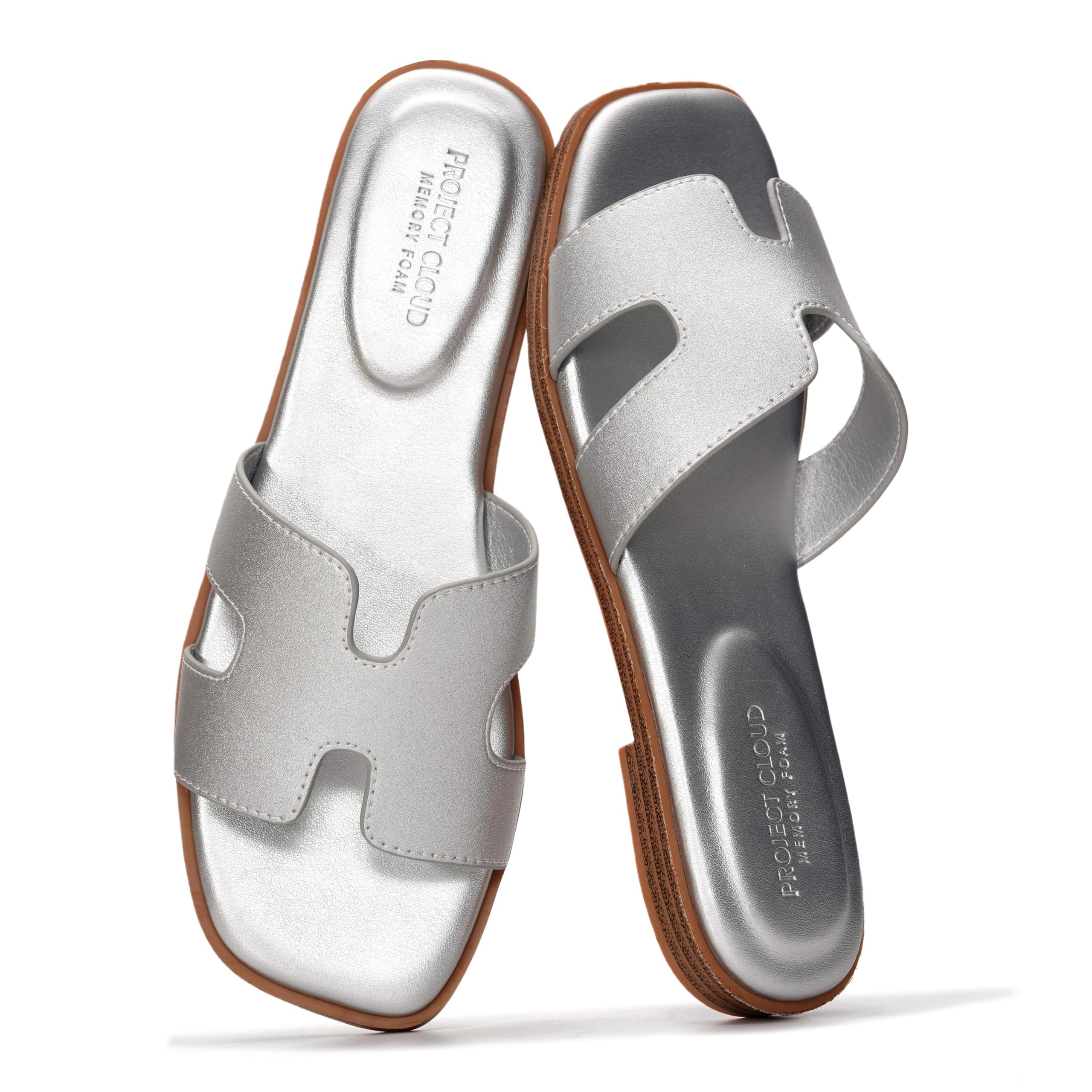 Project Cloud 100% Genuine Leather Sandals for Women 2026 - Fashion Flat Womens Sandals with Memory Foam Insole Slides Sandals Women Footwear - Mules