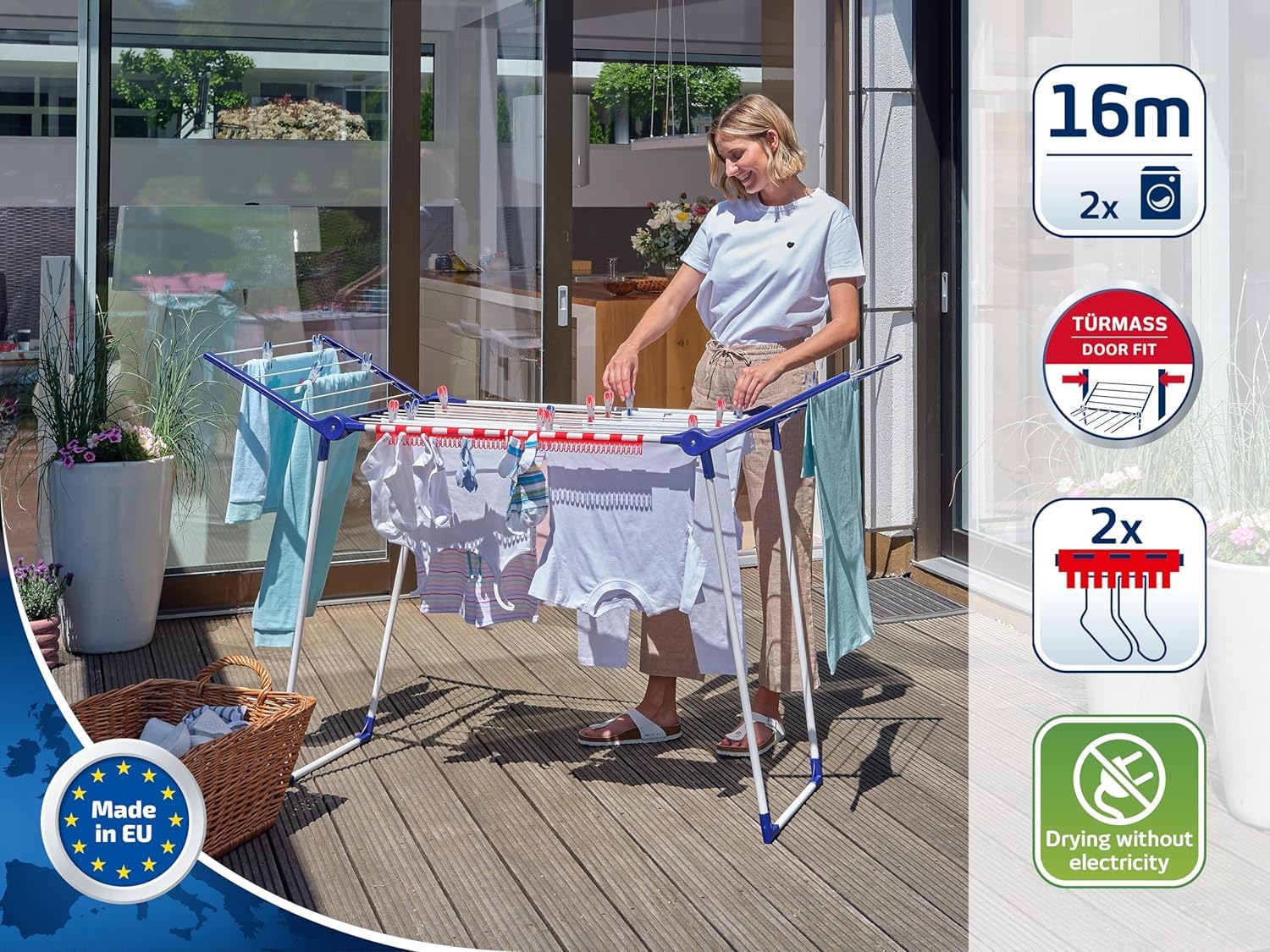 Leifheit Pegasus 160 Solid Slim Stendibiancheria, Multicolore, 94.5 x 54.5 x 7 cm
