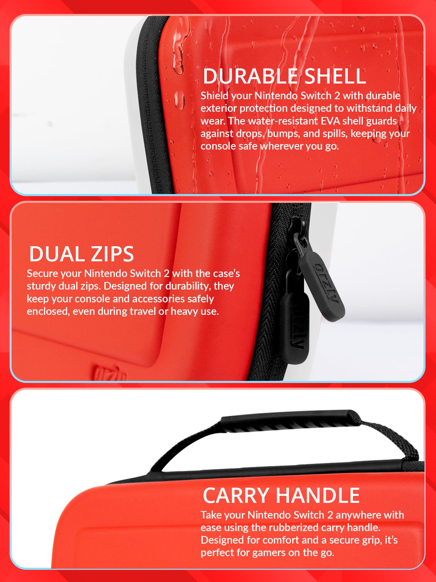 Orzly Custodia per Nintendo Switch 2, custodia protettiva da viaggio con pad per lo schermo, schede di gioco e slot MicroSD con tasche per gli accessori della console