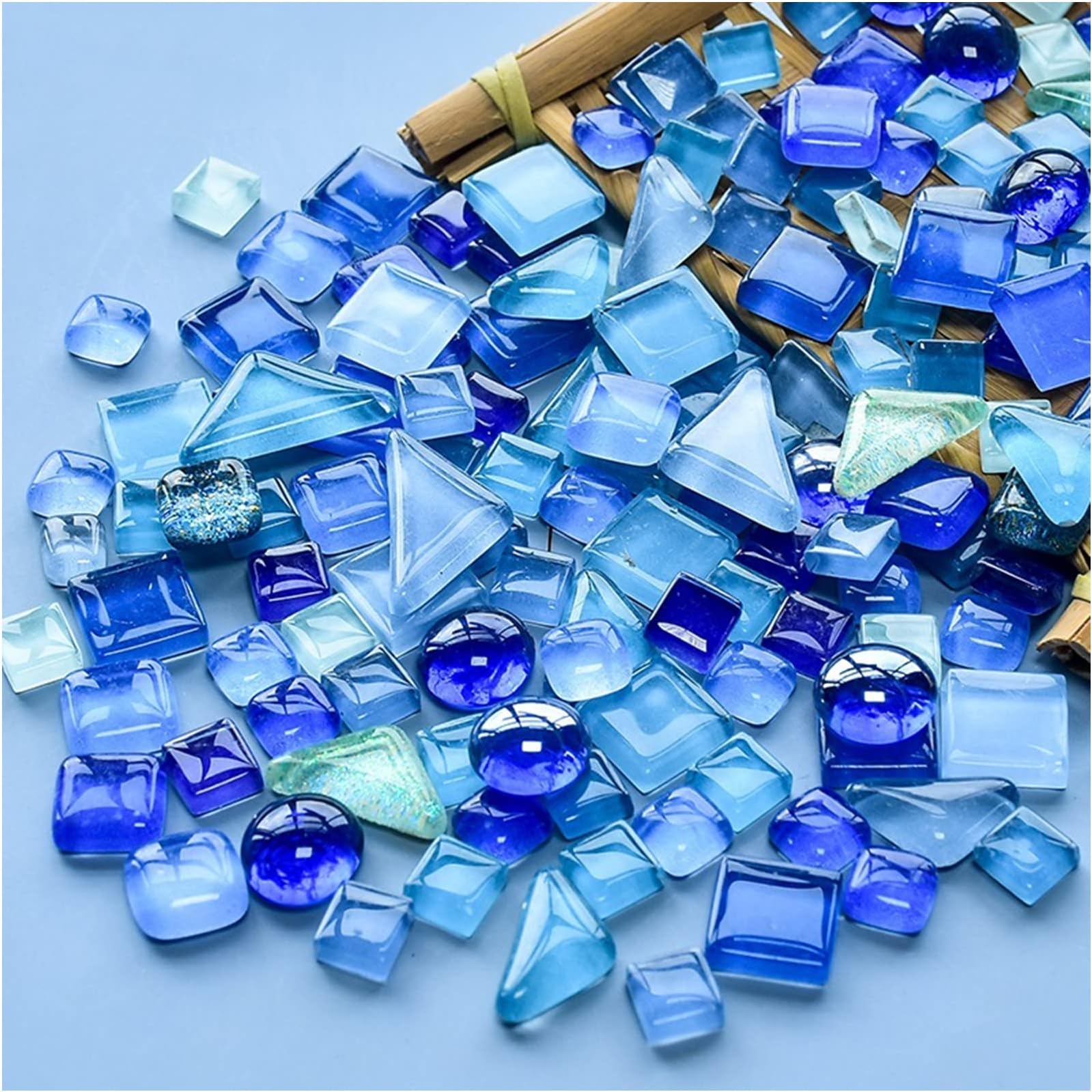 200g Colorful Crystal Mosaic Tiles Small Mini Mosaic Tiles for Crafts Bathroom Kitchen Home Decoration DIY Art Projects (Blue Series)