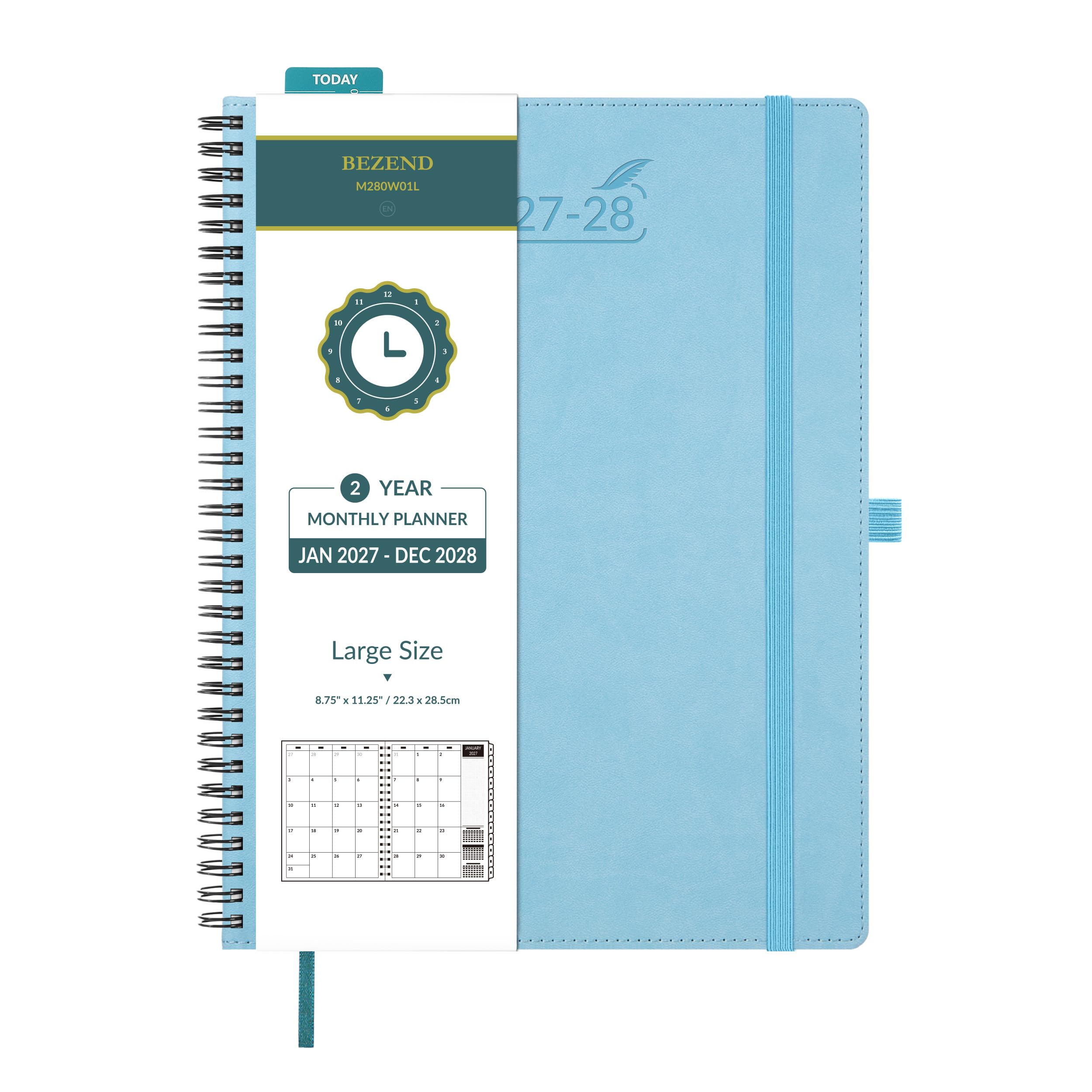 BEZEND Month to View Diary 2027-2028 Spiral 28.5 x 22.5 cm (Jan 27-Dec 28)