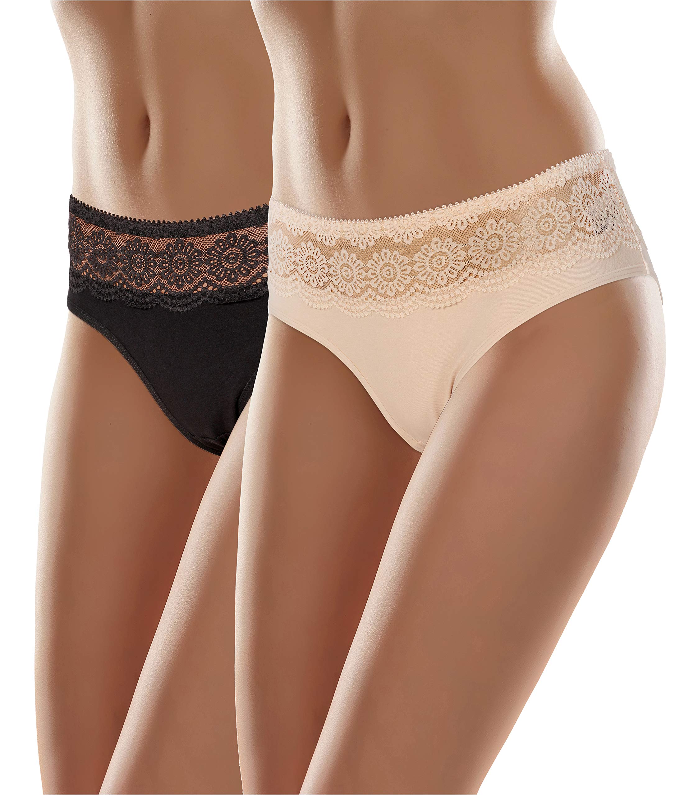 Merry Style Damen Slip aus Baumwolle mit Spitze atmungsaktive Unterhose mit klassischem Schnitt weiche Damen Unterwäsche MSGAB21