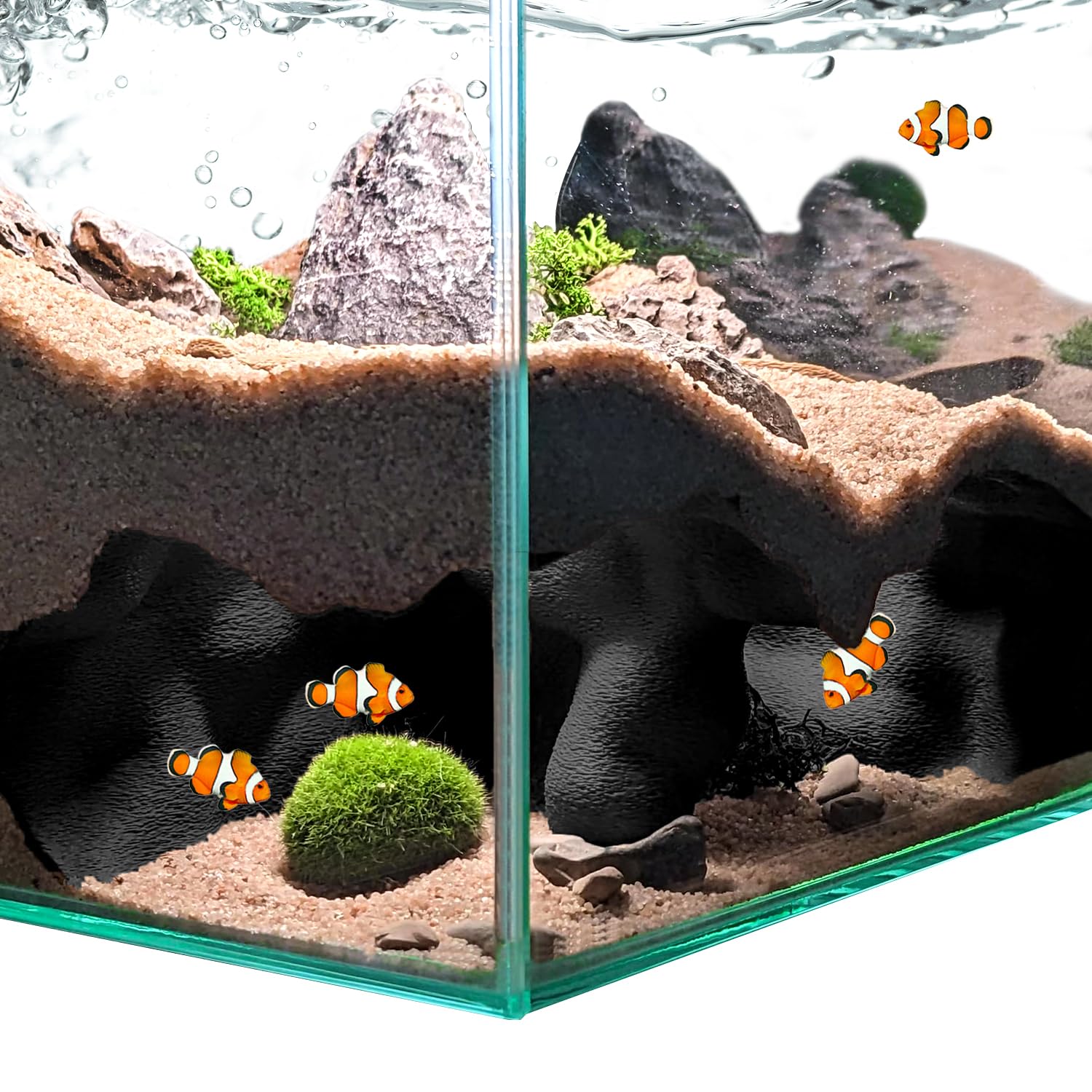 3D Printed Aquarium Cave Tunnel Decor Reptile Corner Cave - Fish Tank Decoration Natural Fish Hideout for Pleco,Shrimp & Corydoras | Sinking Base & Viewing Ports | Substrate-Friendly Decor (Black)