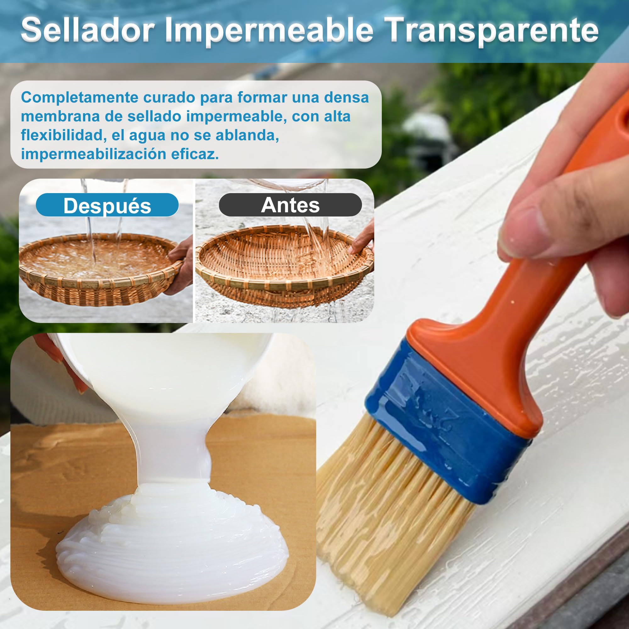 Impermeabilizante Transparente, Endhokn 1KG Hidrofugante Invisible, Sellador Fugas Agua, Waterproof Anti-Leakage, Sellador Impermeable Transparente Revestimiento Adhesivo para Interiores y Exteriores