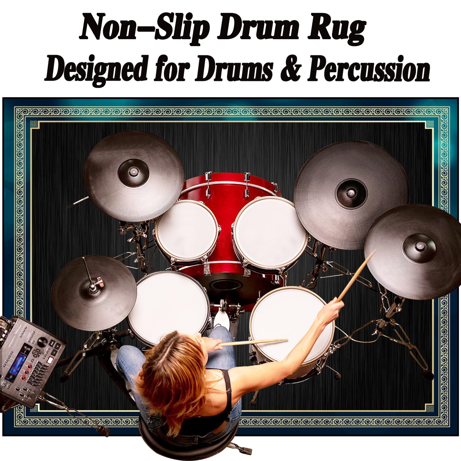 230 x 180 cm Tappeto per Batteria Acustica Tappeto Drum Antiscivolo Tamburo Tappeto, Tappeto Batteria Elettronica Professionale Assorbimento degli Urti Insonorizzato Antiscivolo Tappeto a Tamburo