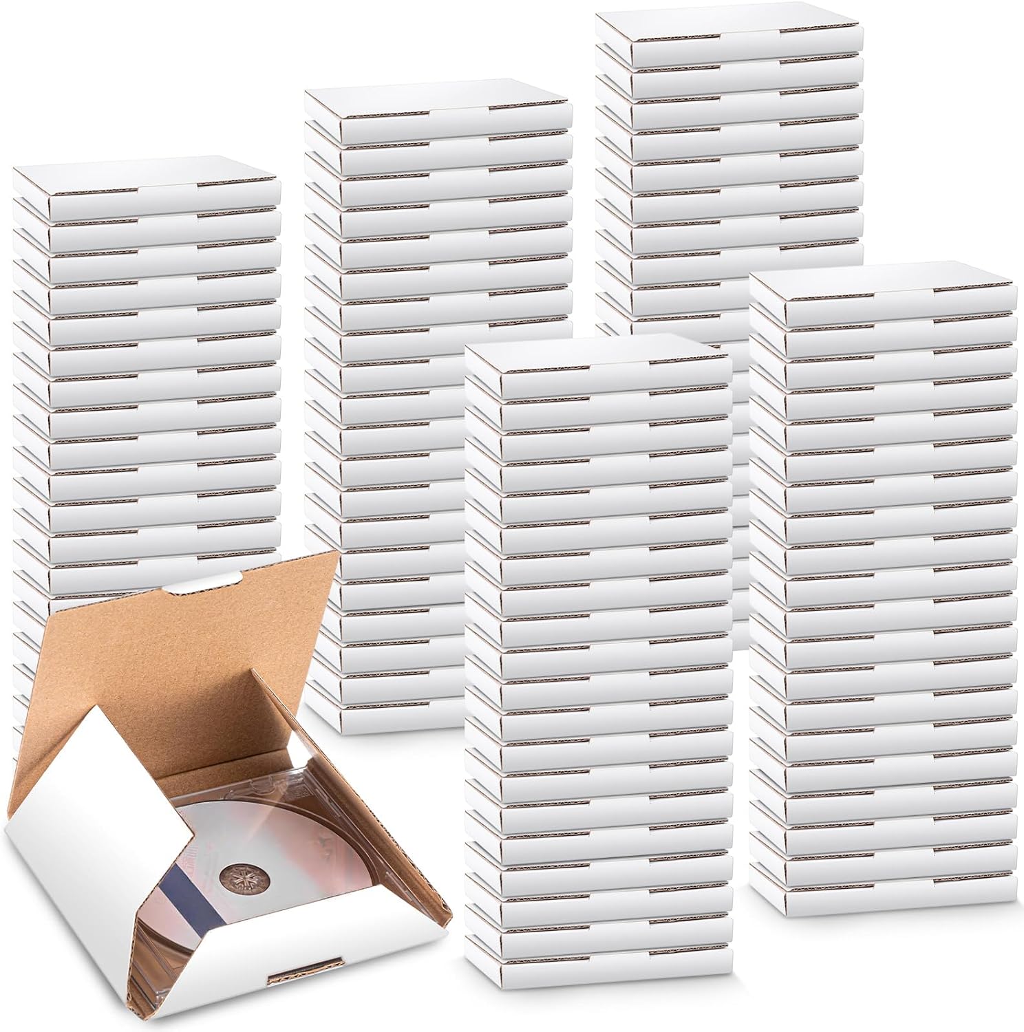 Fuyoooo 100 Pcs 5 5/8"l x 5"w x 7/16"h Cd Mailer Box Cd Shipping Boxes Corrugated Mailing Bags for Moving, Shipping, Storage, or Small Business Packaging (Brown)