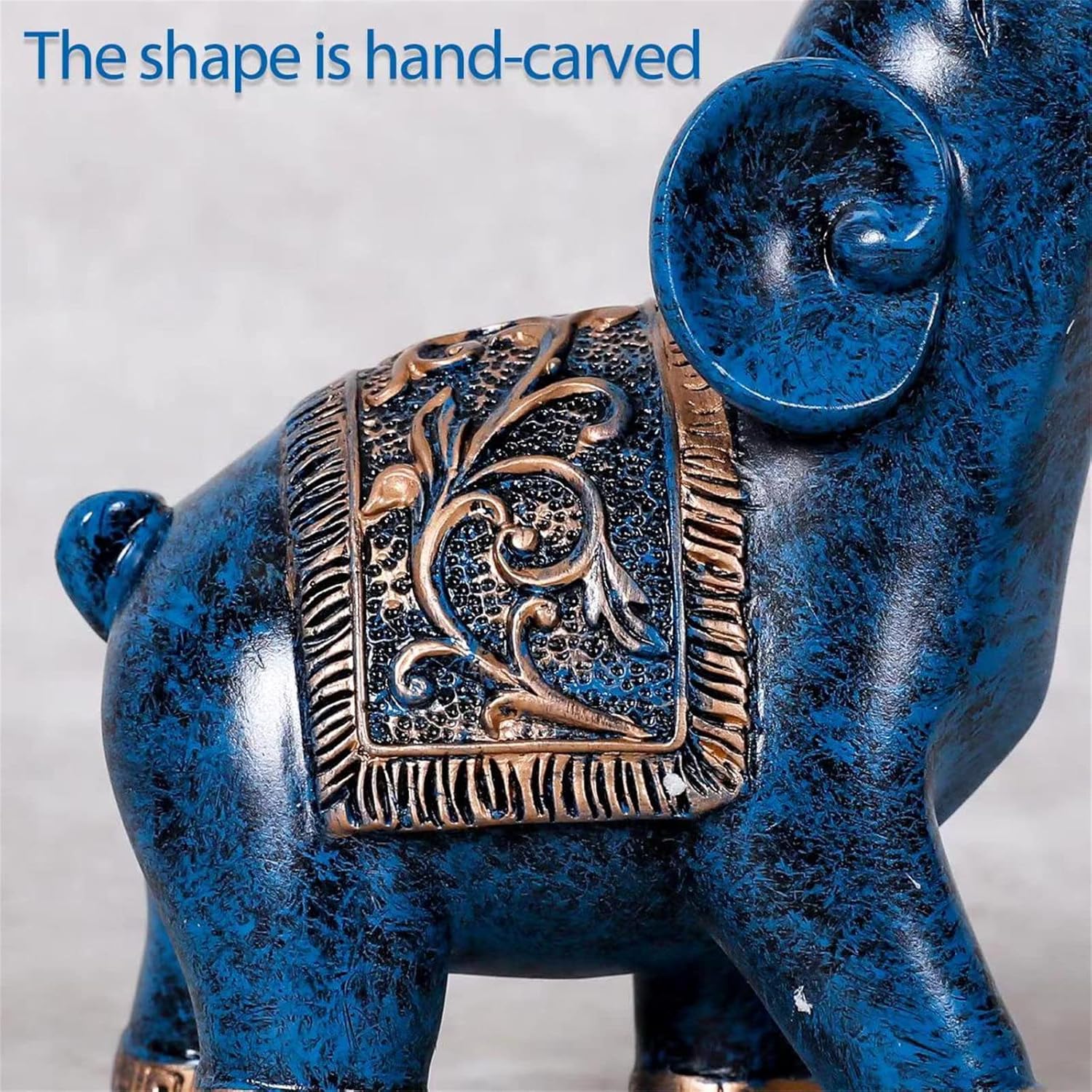 2Pcs Good Luck Elephant Statue Decorations, Elephant Decor for Shelf Coffee Table Home Decor Accents, Elephant Figurines Ornament Home Decorations for Living Room (Blue S)