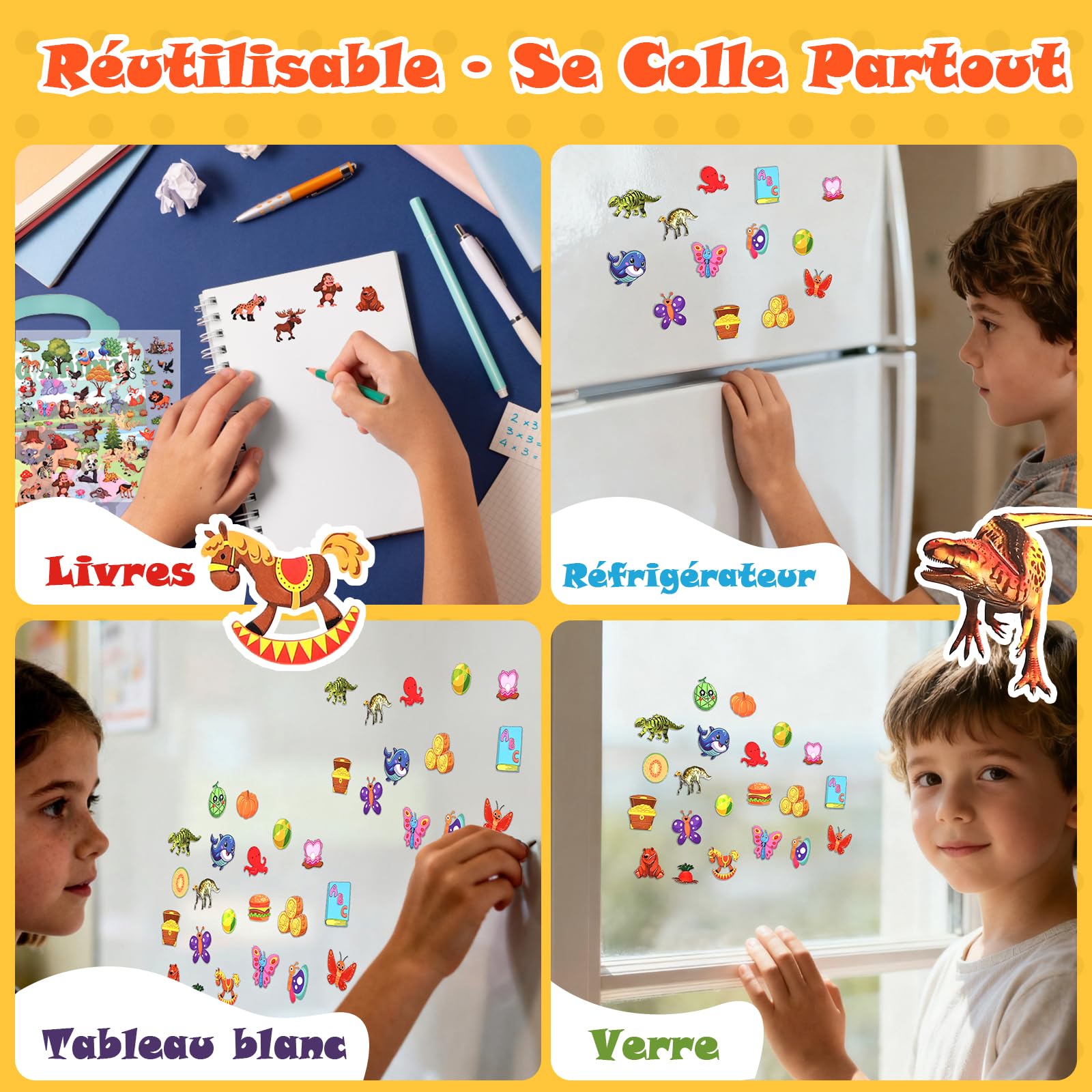 GOLDGE 12 Stickers Book, Libri Adesivi Bambini Attacca e Stacca — Trasporto, Animali, Fattoria, Spazio, Mare, Supermercato, Cucina, Scuola, ecc, Regalo Compleanno Riutilizzabile per Bambini 2-6 Anni