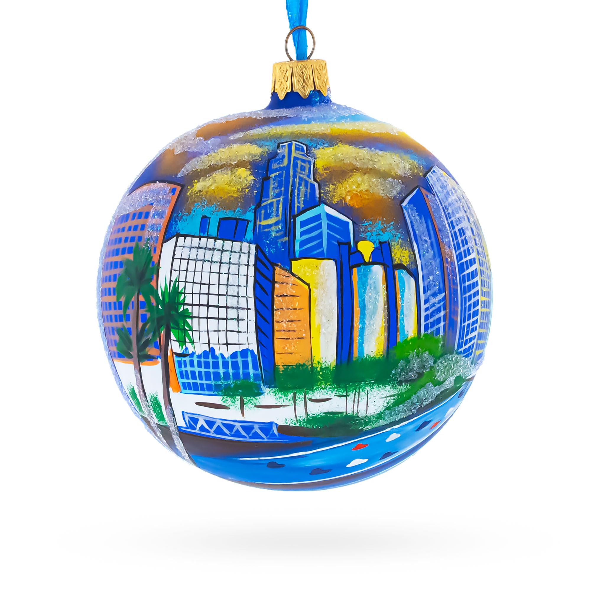 Boule de Noël Los Angeles suspendue en verre souvenir de vacances usa