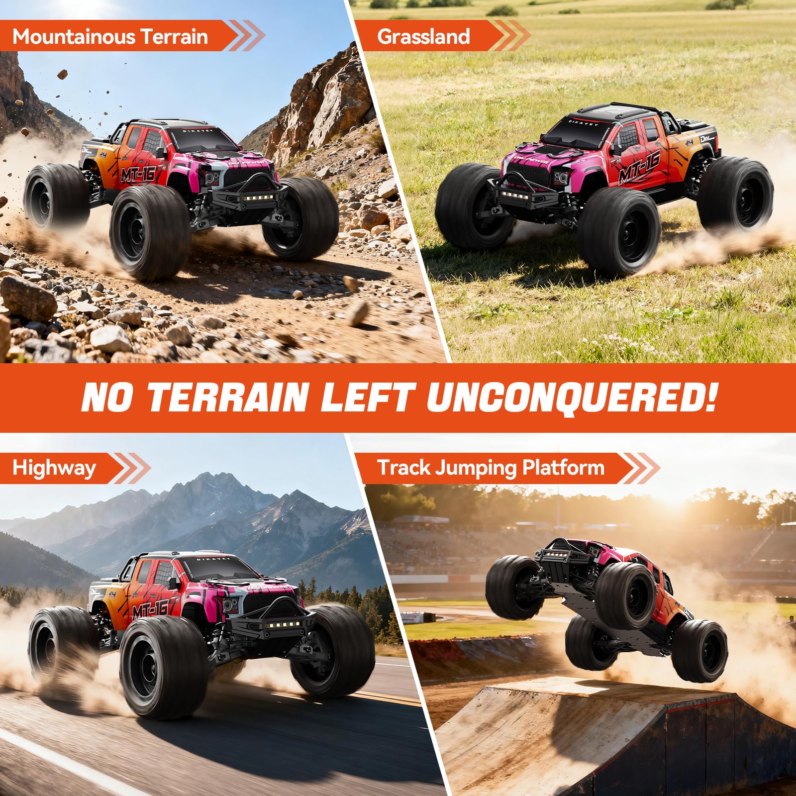 1/16 50 MPH bürstenloser 4WD RC-Truck, aufrüstbare All-Terrain-Fernsteuerungsautos mit 3S-Batterie, wasserdichter, schneller Offroad-RC-Truggy für Erwachsene