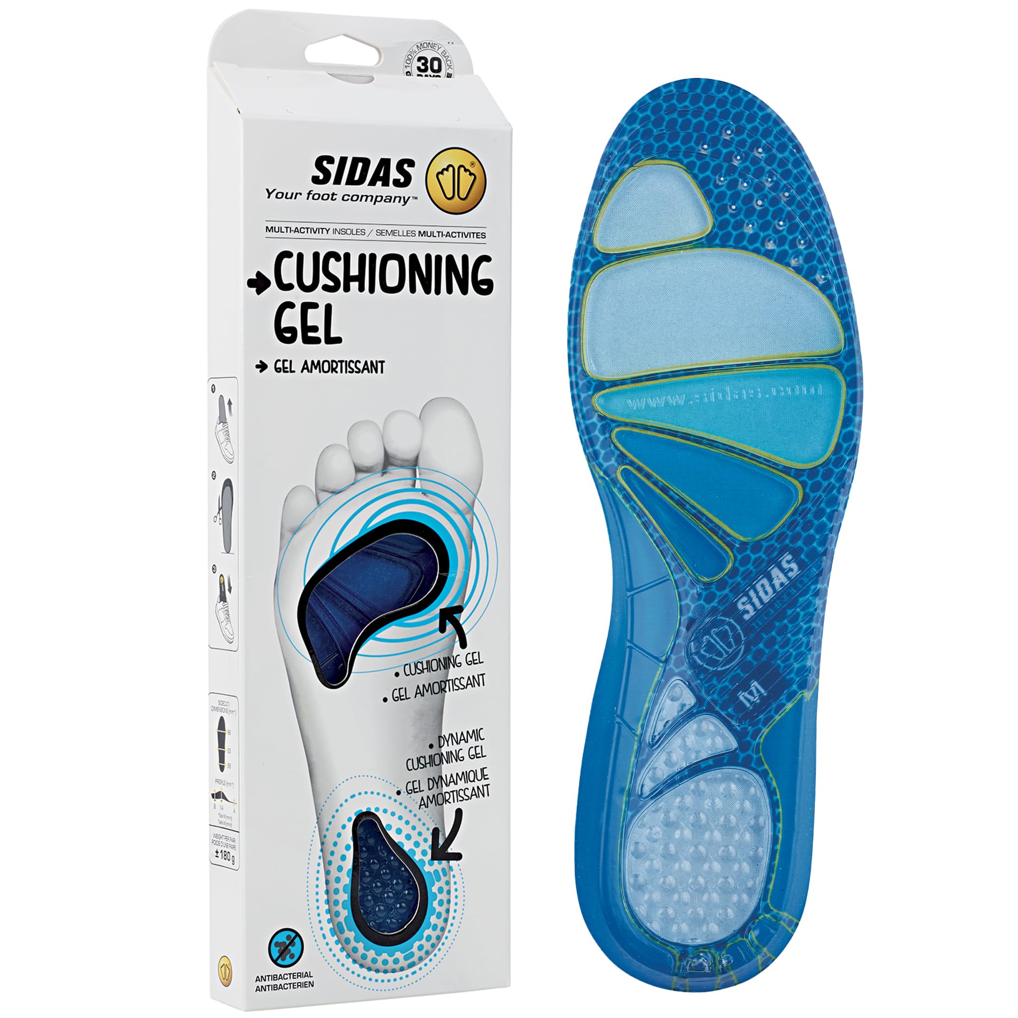 Sidas Semelles Cushioning Gel, Semelles en Gel pour chaussures du quotidien et de travail, Confort longue durée avec le gel dynamique, Respirantes, Homme et Femme