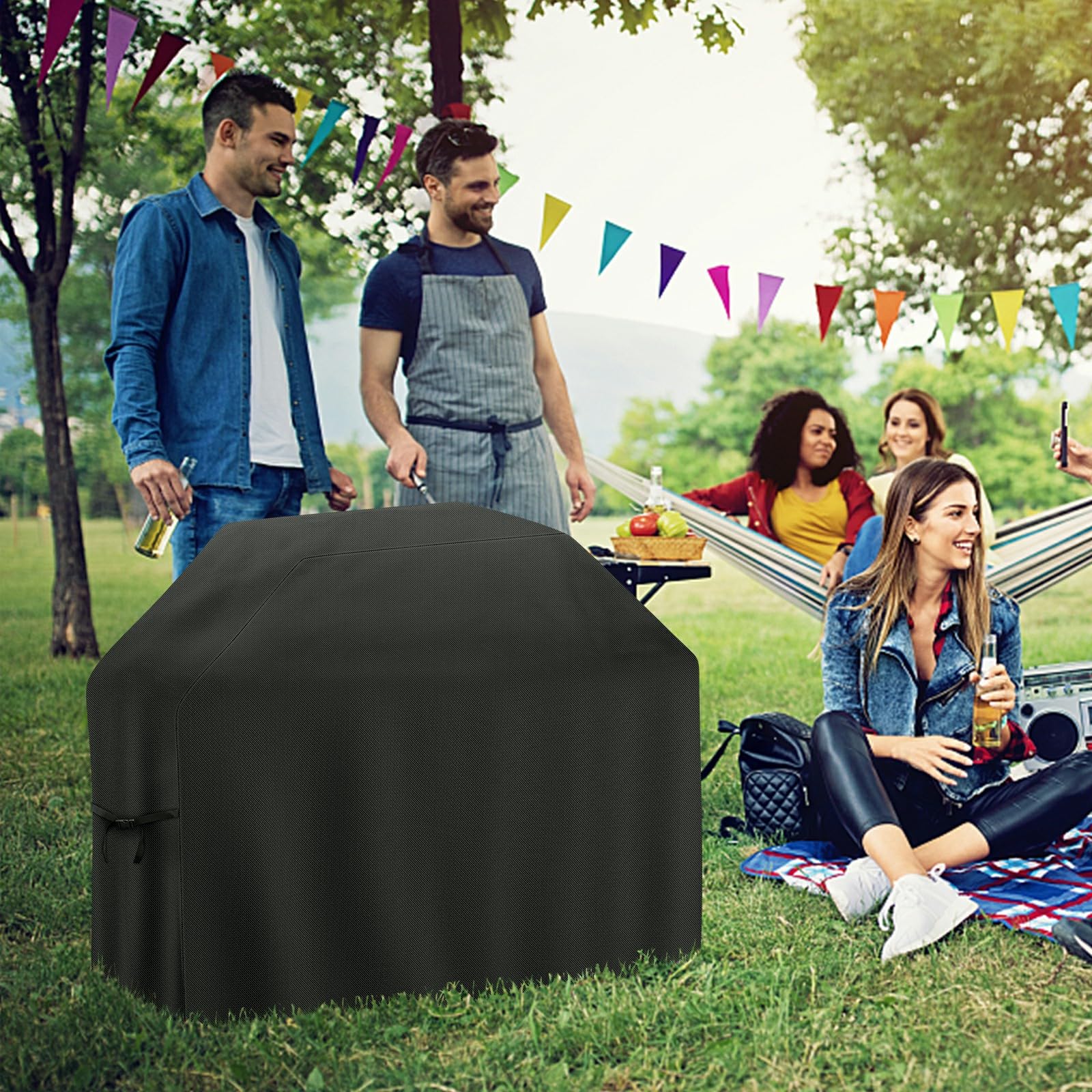 Copertura Barbecue da Esterno 133x67x10 cm, Telo Copri Barbecue Impermeabile, Copertura per griglia resistente impermeabile, copertura per barbecue con cinghie regolabili per Weber, Genesis, Charbroil