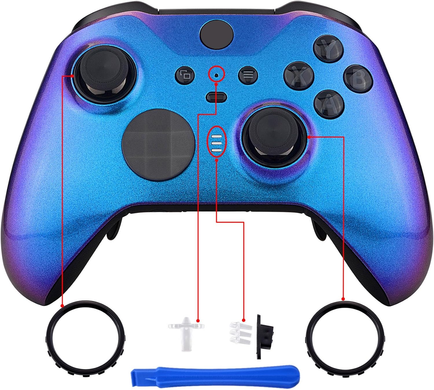 eXtremeRate Custom Shell for Xbox Elite Series 2+Replacement Buttons for Xbox One Elite Series 2 Controller - Chameleon Purple Blue
