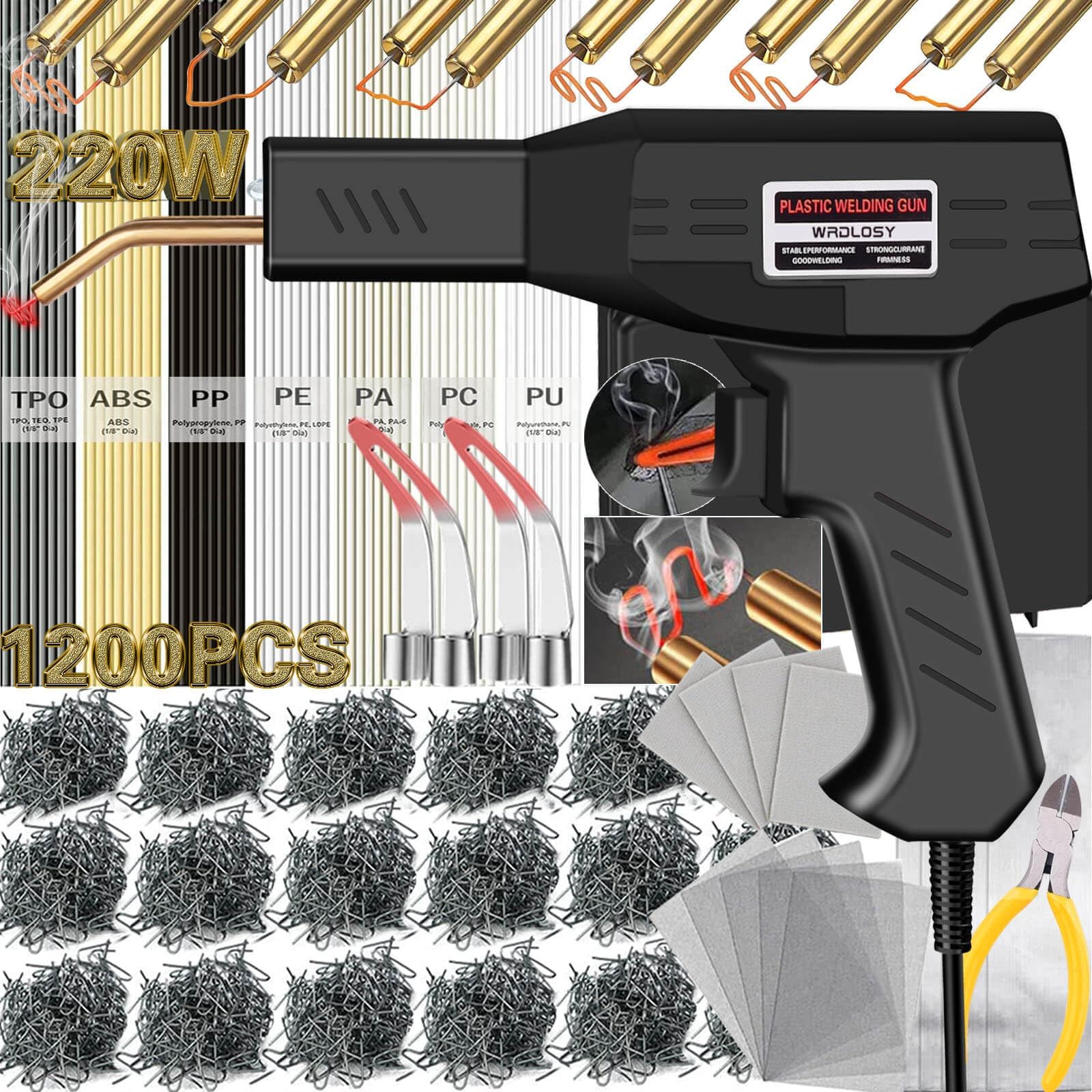 200W Plastic Welder, 78PCS Rods 800PCS Staples, Plastic Welding Kit, Must Have For DIYers, Instant On/Off, Smoothing Tip Repair Tape Reinforcing Mesh Plier Sandpaper Bumper Repair (Black)