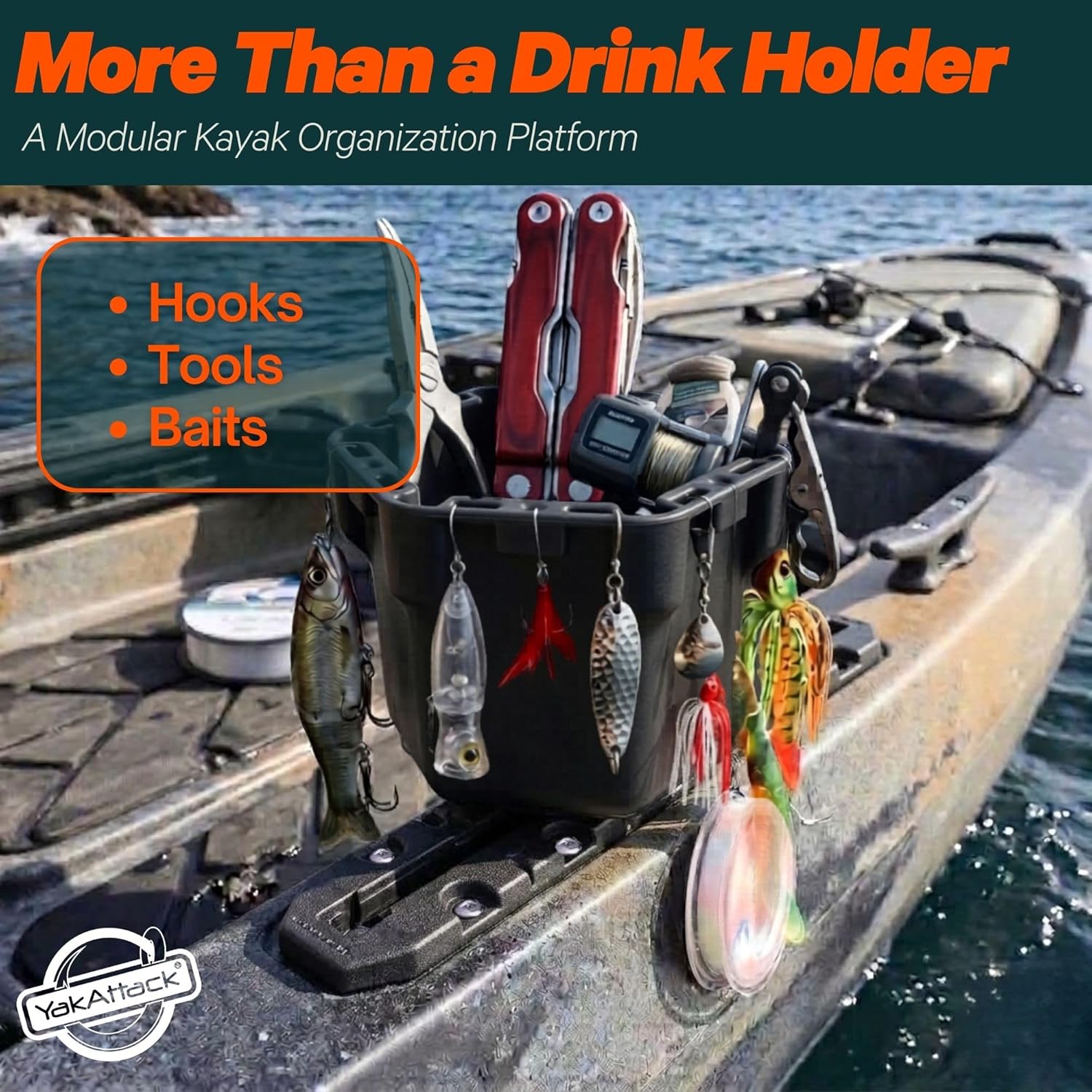 YakAttack Cup Holder Pro | Riggable Kayak Fishing Beverage Caddy | Compatible with GearTrac, MightyMount, & GridLoc | Universal Track Rail Mount | Marine-Grade Drink Holder & Gear Base