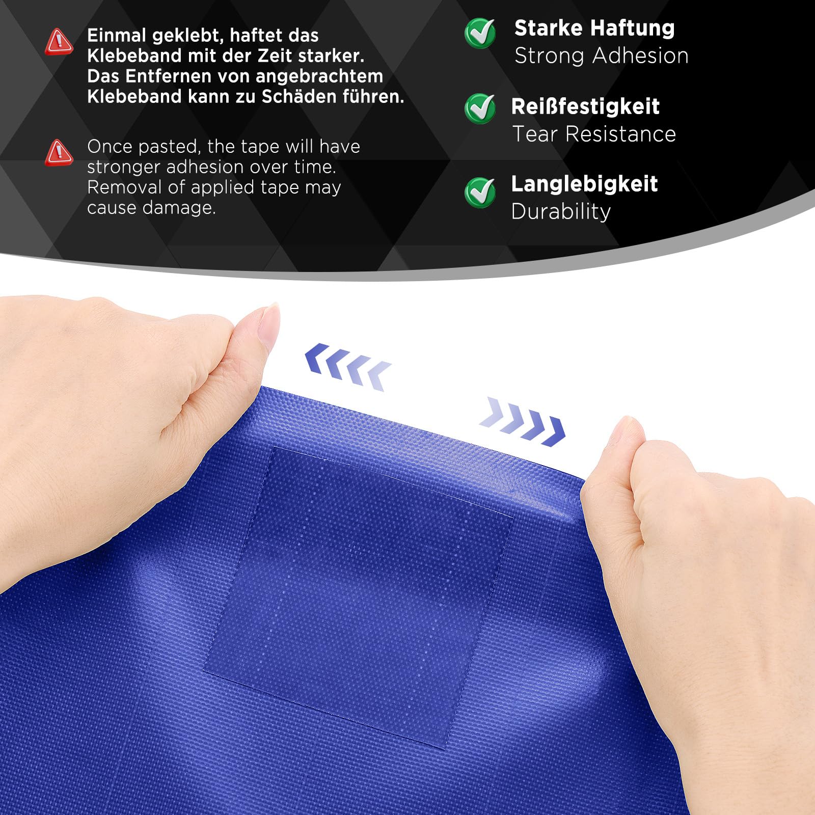 ecooe PVC Tarpaulin Tape, 5M x 8CM Repair Tape, Waterproof Tape for Tent, Sunshade, Gazebo, Tarpaulin, Truck Tarp, Awning, Awning, Tent Repair Tape Blue - Image 3