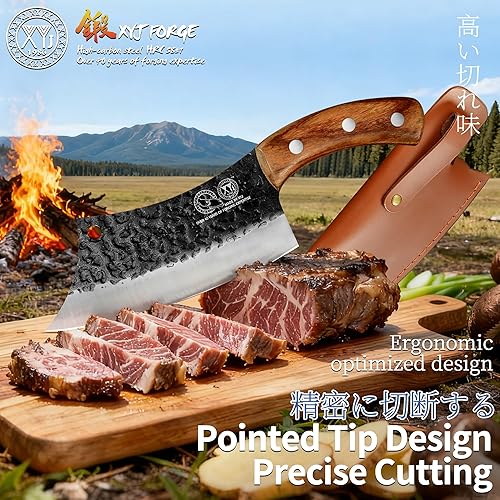 Miniatura 5 de XYJ Auténtico cuchillo de cocina FULL TANG de 6.2 pulgadas, cuchillos de chef con funda de cuero de transporte, cuchillos de carnicero para carne y