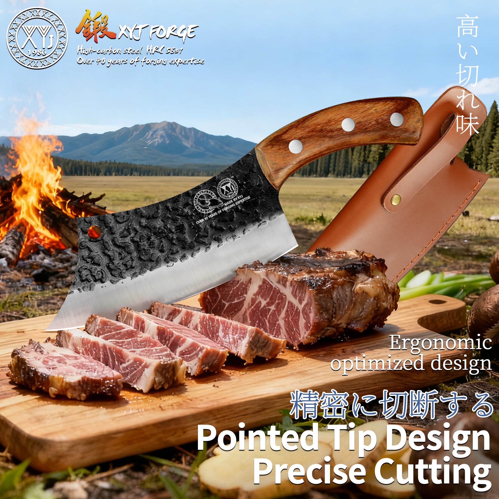 XYJ Authentic FULL TANG 6.2 Inch Kitchen Knife Chef Knives With Carrying Leather Sheath Slicing Cutting Butcher Knives For Meat Vegetable Cooking Tool, Meat Cleaver